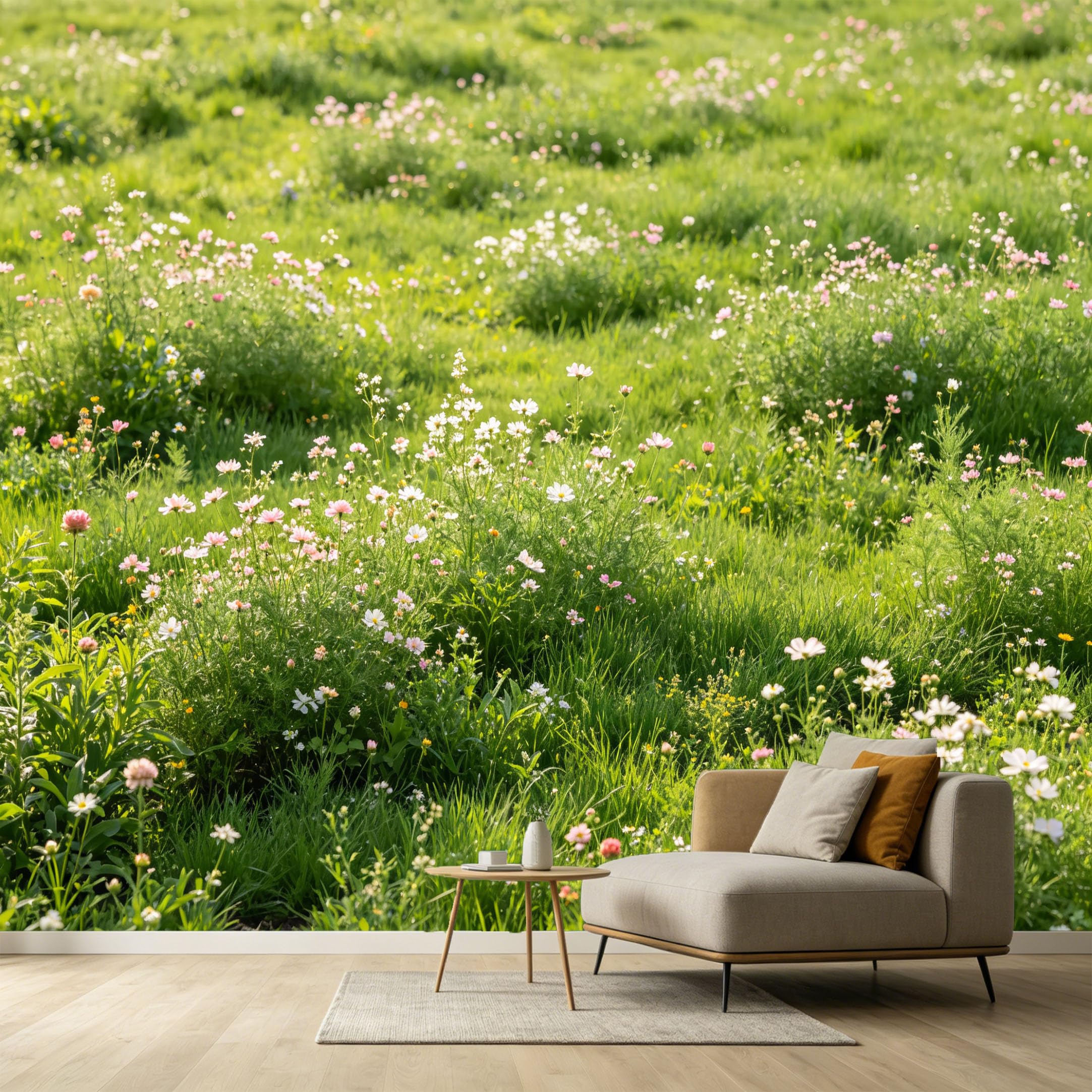 Custom Size Wall Murals Botanical Wildflower Meadow Landscape Farmhouse Style SelfAdhesive Wall Fabric Removable Large Wallpaper for Photo Living Room Interior Decor