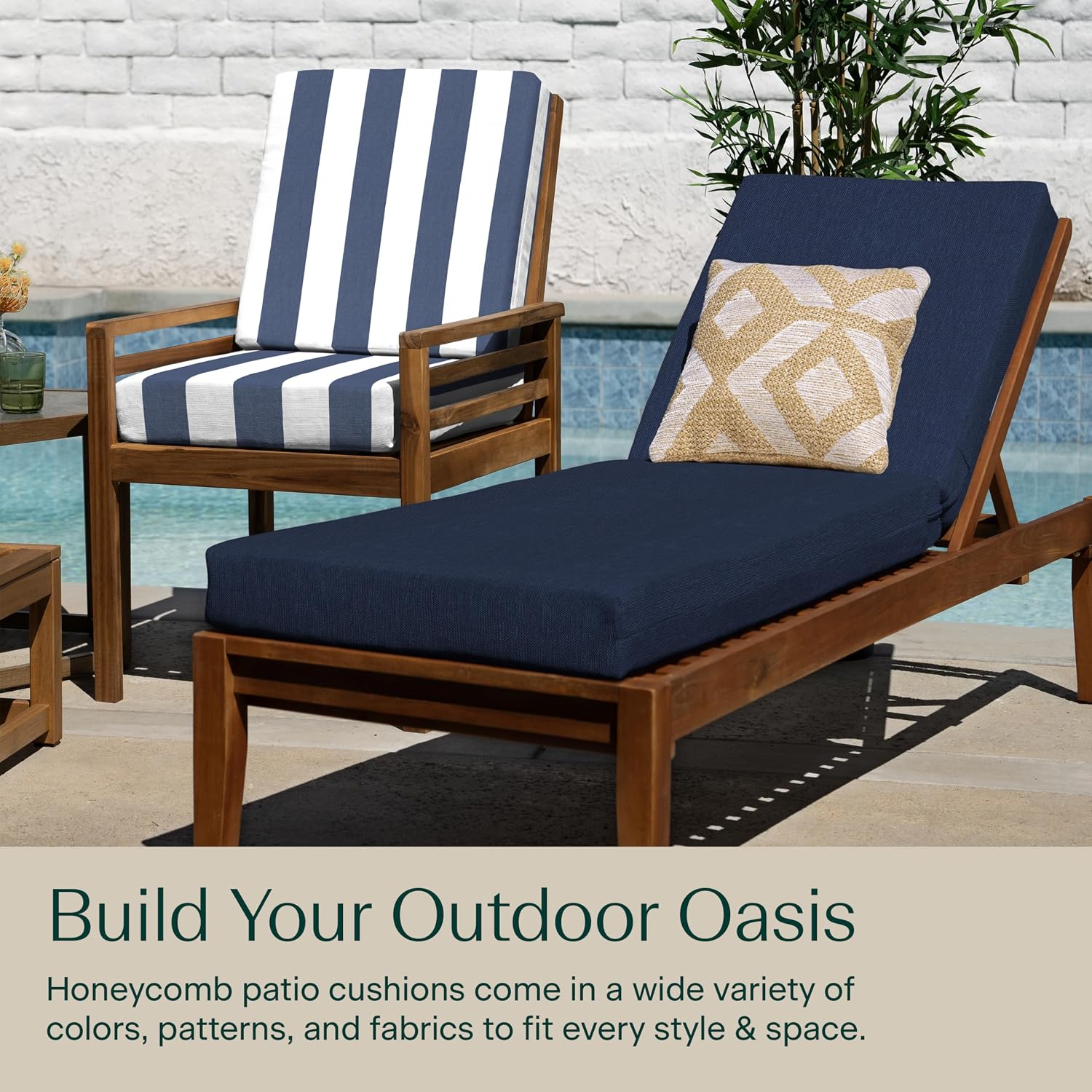 Honeycomb Outdoor Chaise Lounge Cushion for Patio Furniture, Water & Fade Resistant, Removable Cover, 21.5 x 70, Heritage Textured Solid Indigo Blue