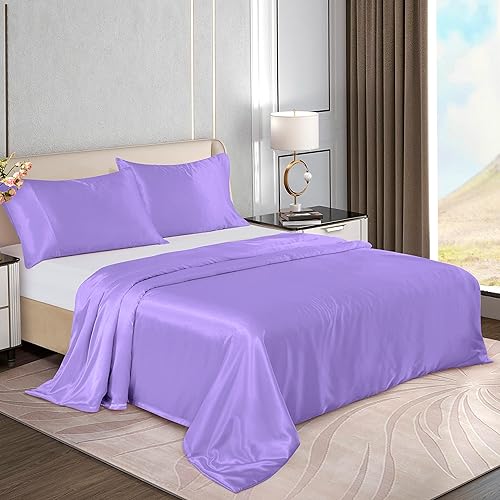 Miniatura 6 de Homiest Funda de edredón de 60 x 80 pulgadas para manta con peso, funda de edredón de satén lavanda con 8 lazos, funda de edredón sedosa y extraíble