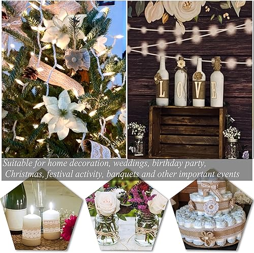 Miniatura 7 de Juego de 30 flores de arpillera que incluye 24 flores de arpillera y lazos hechos a mano, 5 rollos de cinta de arpillera de encaje, 1 cinta de