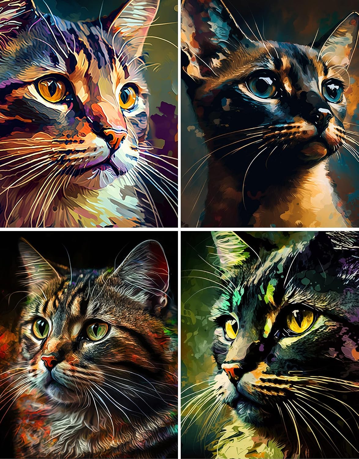 Fridge Magnets ~ Impressionistic Cat Portraits ~ Vintage Book Illustration ~ 4pc 3"x4" Flexible Vinyl Decorative Magnets