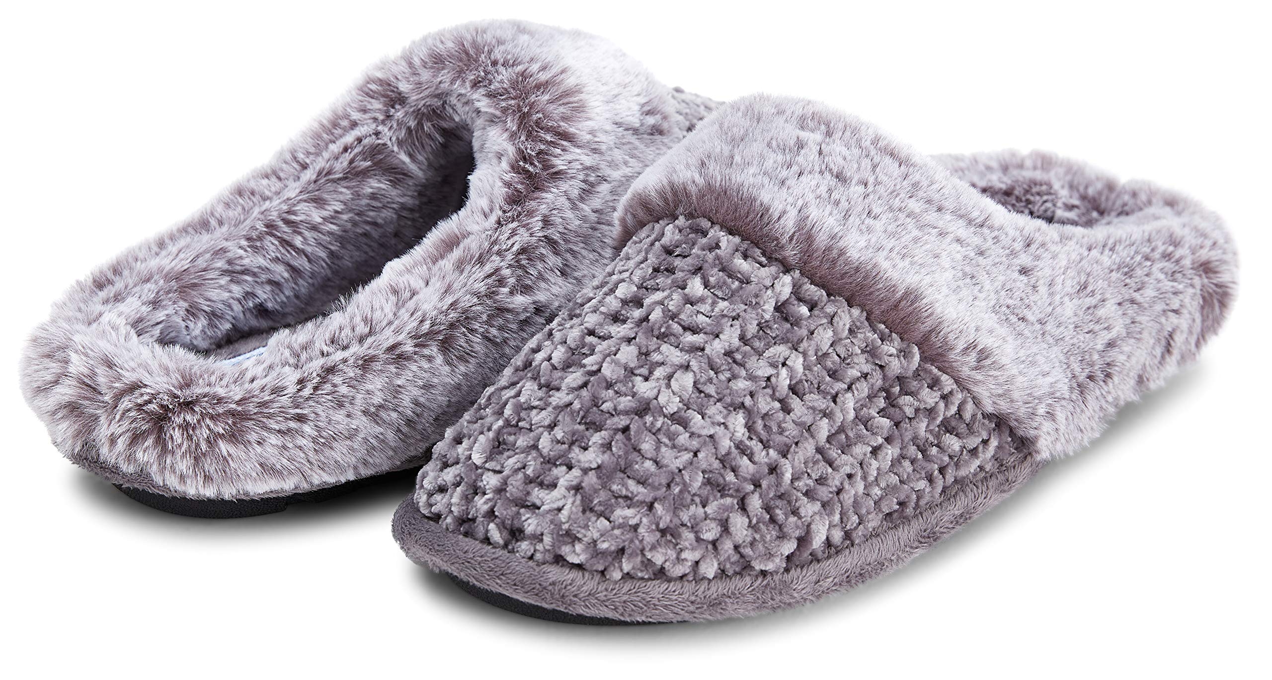 Floopi Womens Indoor/Outdoor Soft Cuff Chenille Knit Plush Two Tone Fur Clog Slipper W/Memory Foam (333)