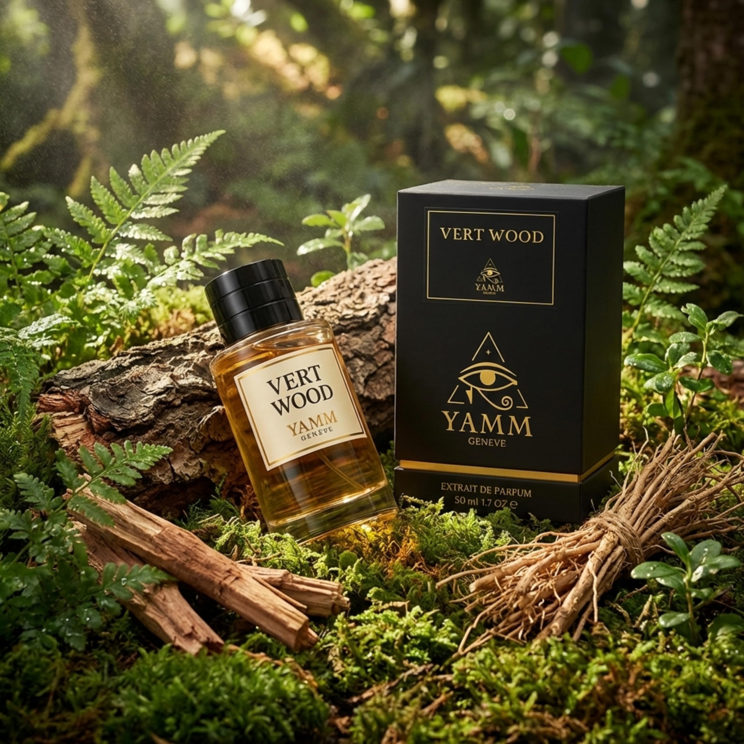 Vert Wood – Extrait de Parfum Homme – Cyprès & Cèdre – 50 ml | Accord boisé aromatique très frais et structuré, à la tenue durable, avec agrumes, cyprès, gaïac et cèdre.