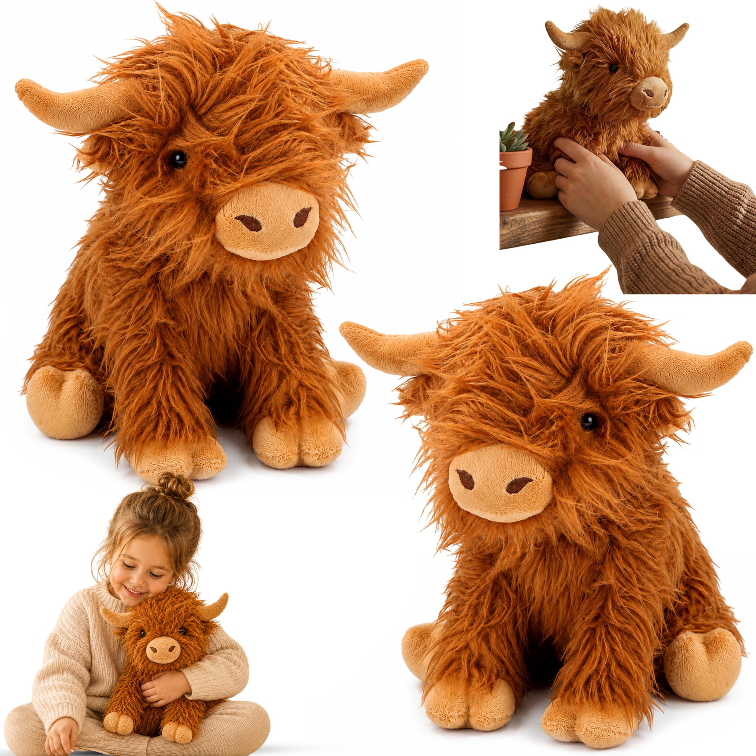 2PCs Highland Cow Soft Toy 23cm - Cuddly Plushies Stuffed Animal for Children, Huggable Cuddly Stuffed Toy Kids, Cute Plush Gift for Scotland Lovers, Collectors & Cattle Fans