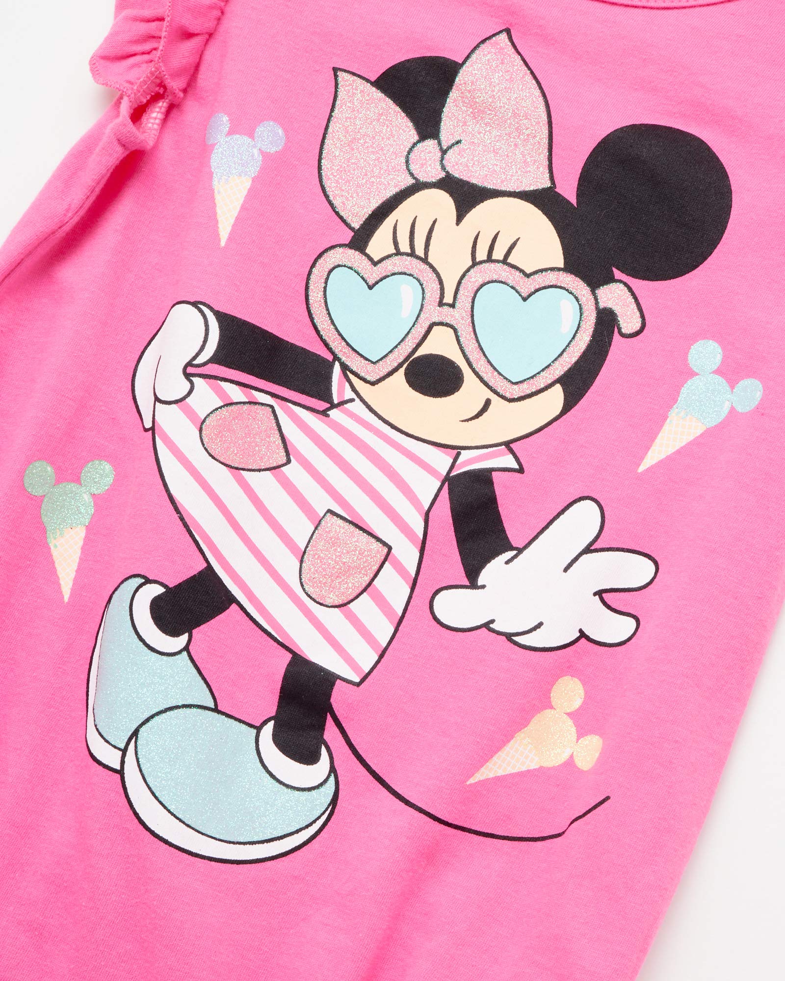 Disney Baby Girls Romper 2 Pack: Minnie Mouse Ruffle Sleeve Romper (Newborn/Infant), Size 24 Months, Hot Pink Minnie./ White Multi Hearts