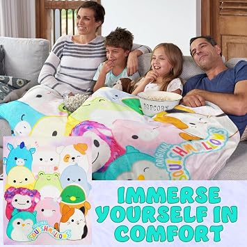 Get Trend Squishmallows Fleece Throw Blanket, Soft Cozy 59 x 51 Inch, Lightweight, Fluffy Bedding Couch Bed Sofa Decor, Gifts for Kids (Multi Squishmallows)