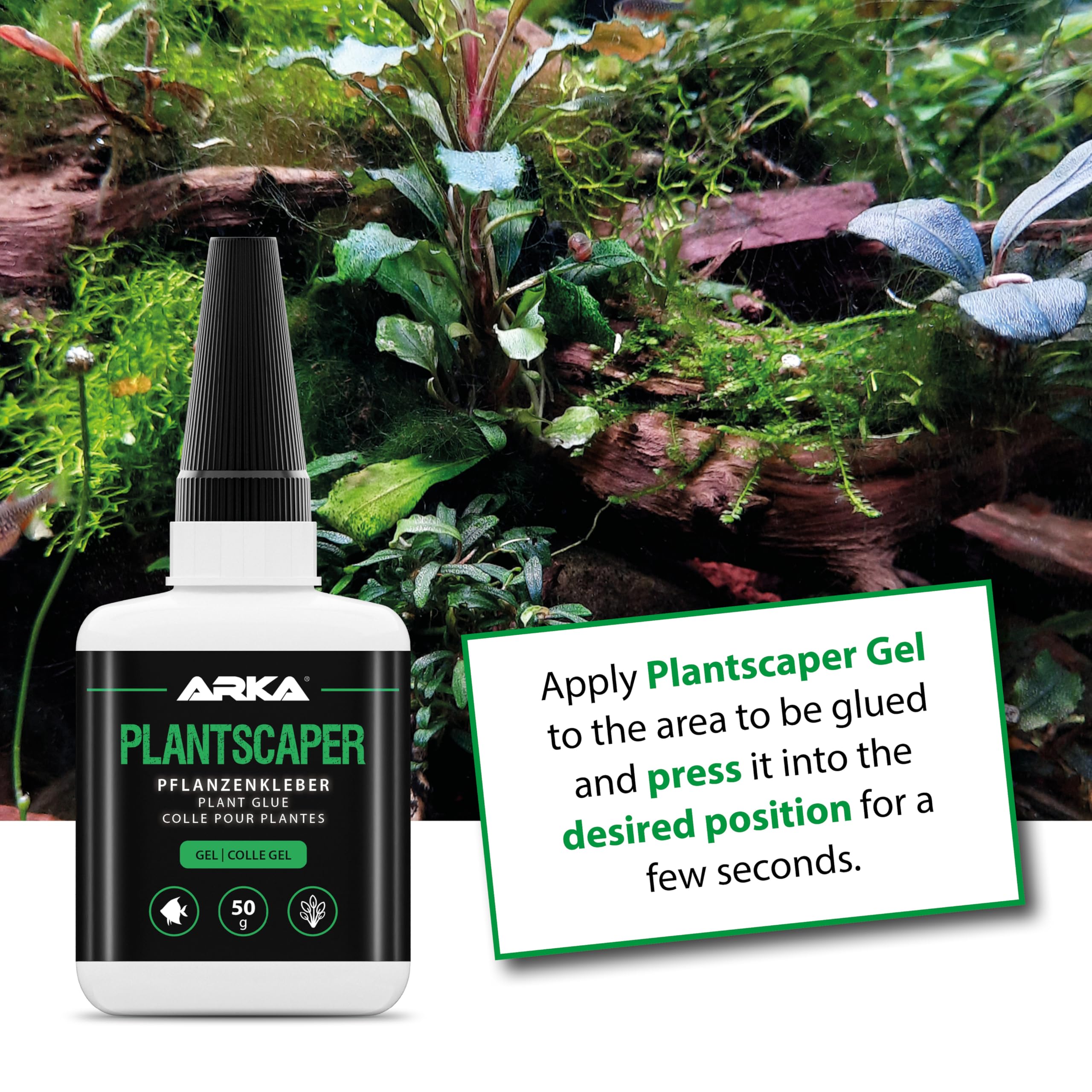 Colla piante acquario 50 g gel – ARKA Plantscaper – per muschi, radici, rocce e decorazioni – non cola, aderisce subito – sicura per gamberetti e piante – per aquascaping dolce – uso professionale