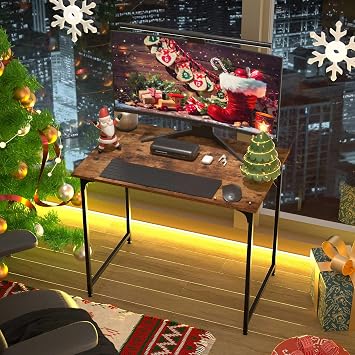 Office Desk,39 Inch Modern Writing Table for Home Office Workstation,Gaming Desk for Teen,Modern Simple Style Computer Desk Large Legroom,Rustic Wood and Metal Computer Desks