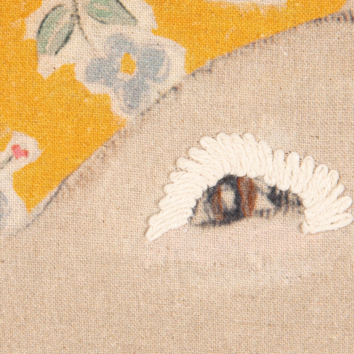 Creative Co-Op Cotton Blend Printed Pillow with Pig Image and Embroidery, Multi Color, Lumbar, Yellow