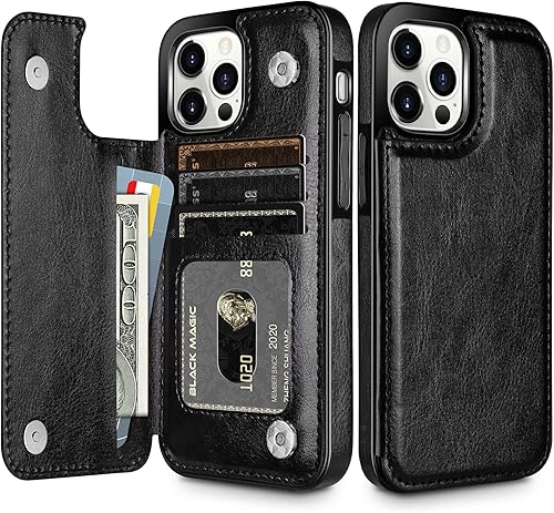 HianDier Funda tipo cartera compatible con iPhone 13 Pro MAX 5G de 6.7 pulgadas, delgada funda protectora con ranura para tarjeta de crédito, funda