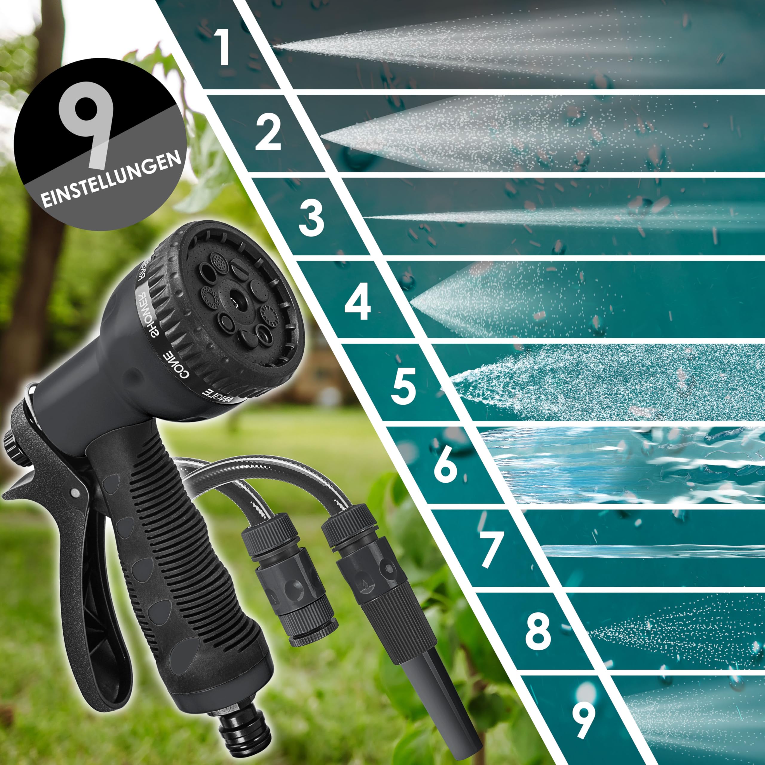 KESSER® automatische Schlauchtrommel 30 m + 2 m, Wand Schlauchbox mit Aufrollautomatik, Schlauchaufroller mit Gartenschlauch, 180° schwenkbar + Multi Handbrause mit 9 Modi, inkl. 2 Aufsätze, Anthrazit