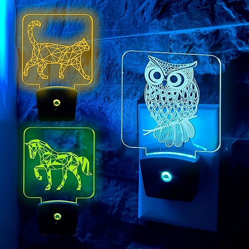 Luz nocturna 3D con forma de gato para niños, cambio de color dinámico con sensor de luz diurna y encendido y apagado inteligente, luz de estado de