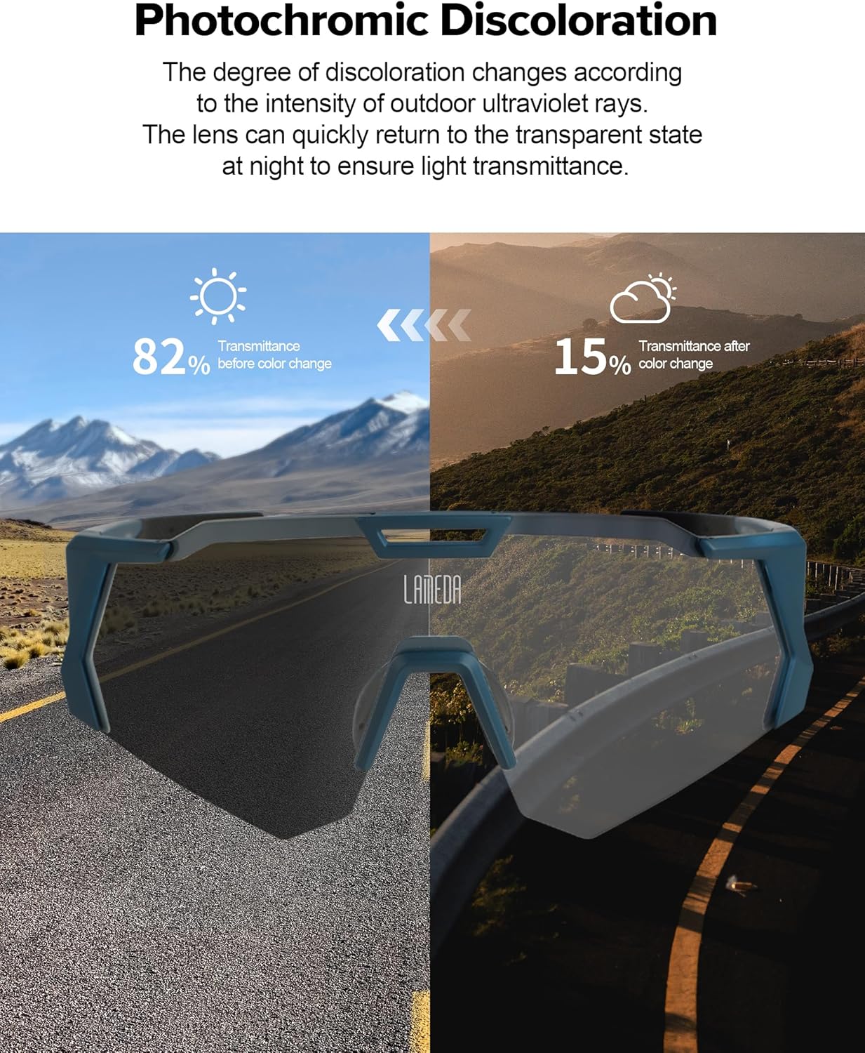 LAMEDA Photochromic anti-fog Sports Sunglasses for Men Women, UV 400 Protection Cycling Glasses Sunglasses for Biking Running