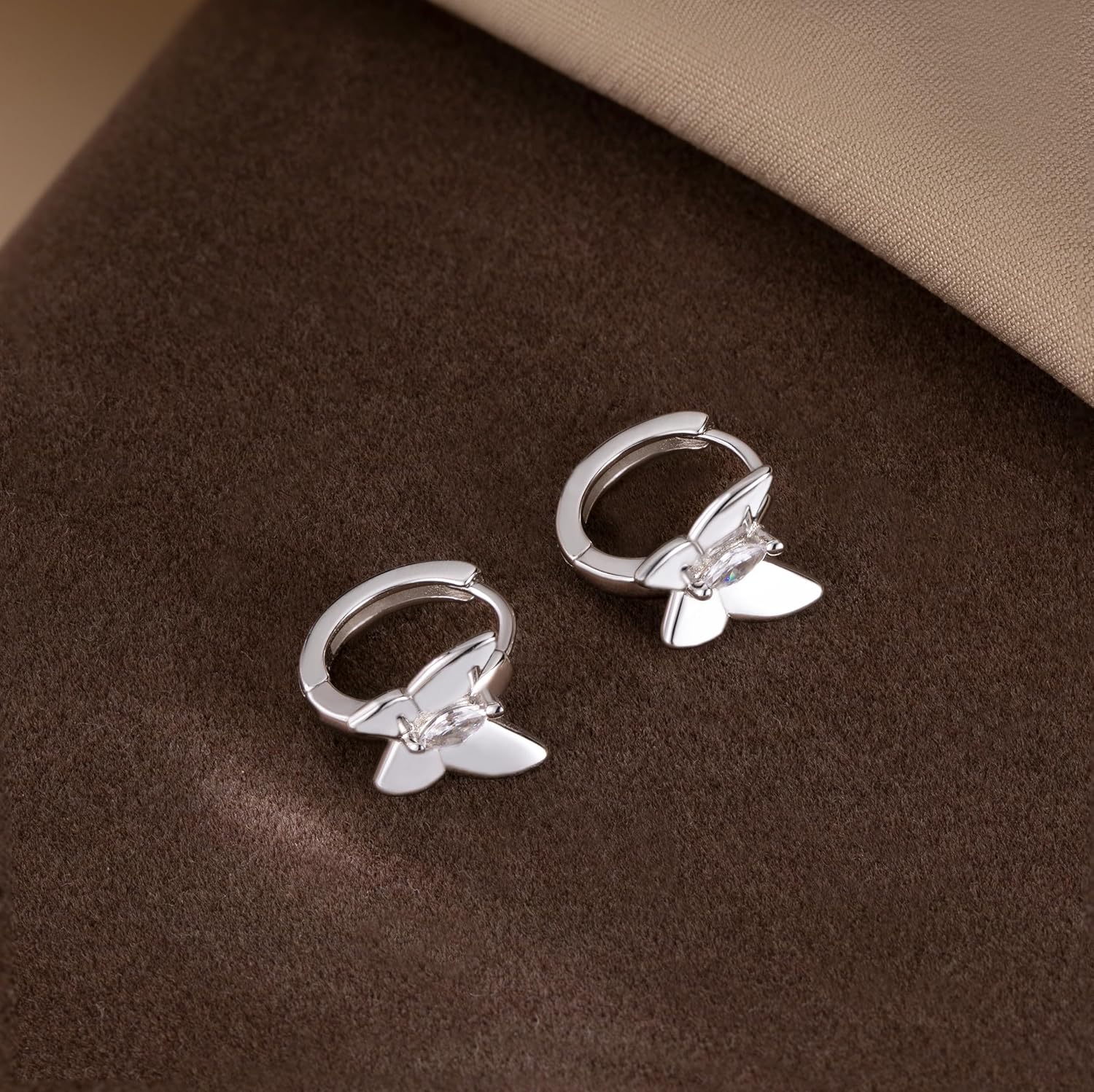 SLUYNZ Solid 925 Sterling Silver CZ Butterfly Earrings Hoop for Women Teens Butterfly Hoop Earrings Huggie - Image 6