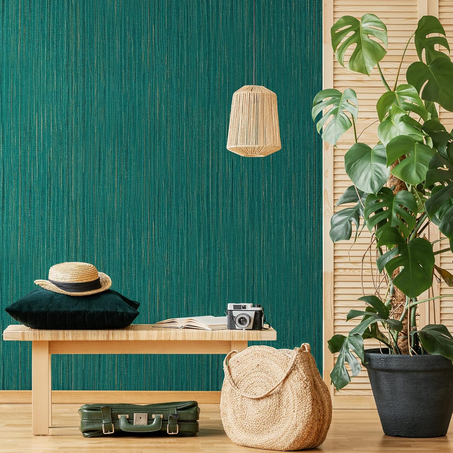 Large Size 30"x236" Teal Green Grasscloth Wallpaper Peel and Stick Textured Wallpaper for Walls Self Adhesive Linen Contact Paper Waterproof Faux Grasscloth Vinyl Wall Covering for Home Decor CHICHOME