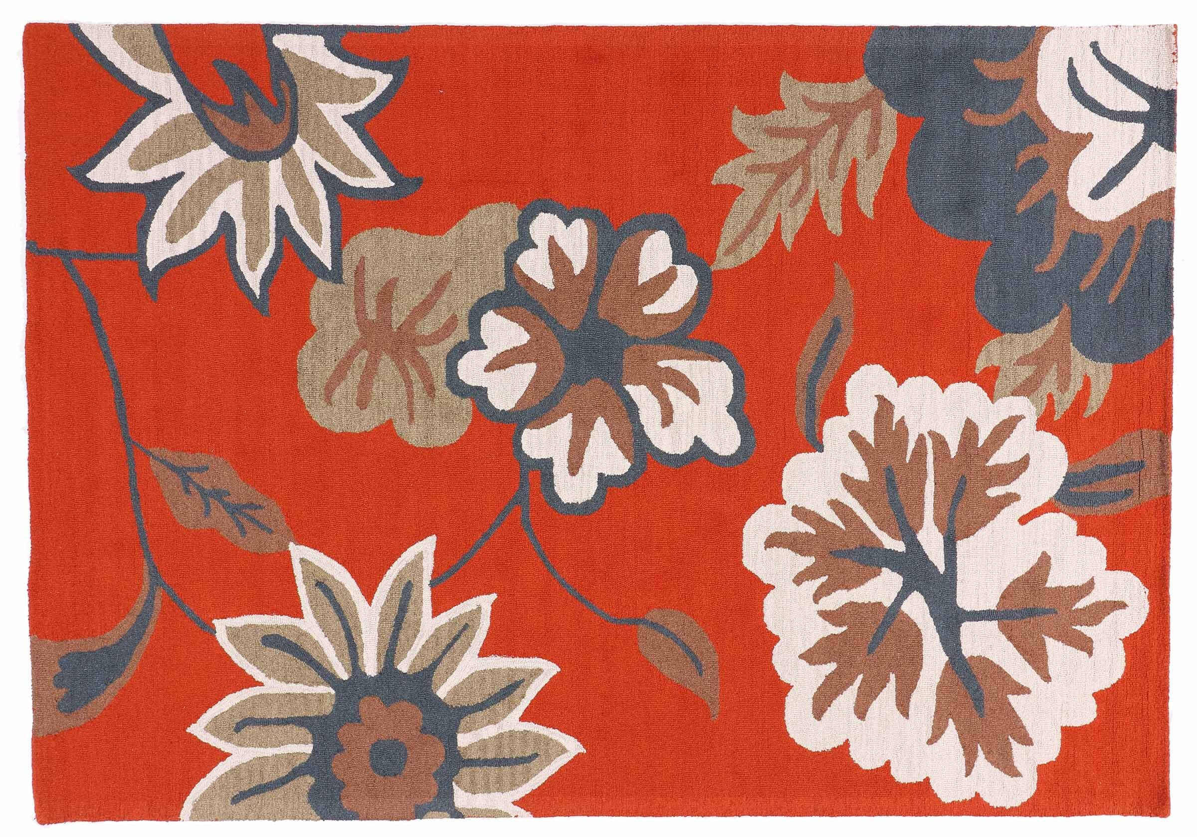 Tapis floral en laine orange 200 x 300 cm pour réchauffer la chambre