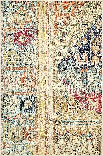 Miniatura 3 de Unique Loom Colección Monterey  Tapete bohemio tribal de época con colores brillantes, Polipropileno, MultiBeige