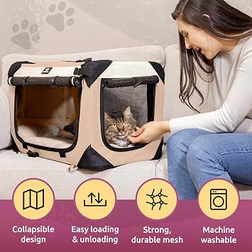 Cat & Dog Pet Carrier, Soft-Sided, Medium 20x13x13 Fits Most Cats or Small Dog, Comfortable for Travel & Vet Visits, Privacy Windows, Removable Plush Bed, Locking Zippers, Folds Flat