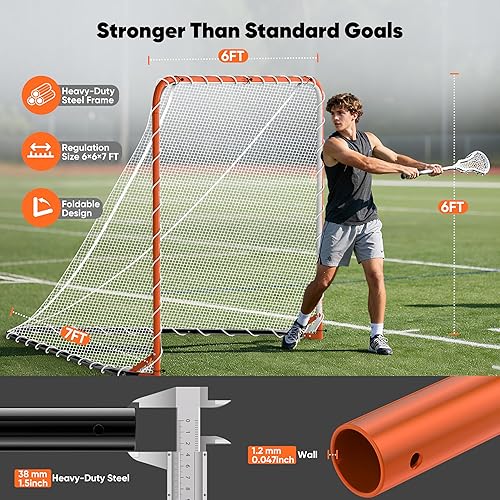 Miniatura 2 de Red de lacrosse portátil para portería plegable para patio trasero para objetivos de 6 x 6 x 7 pies, tamaño oficial, resistente, 0.157 in, tratada