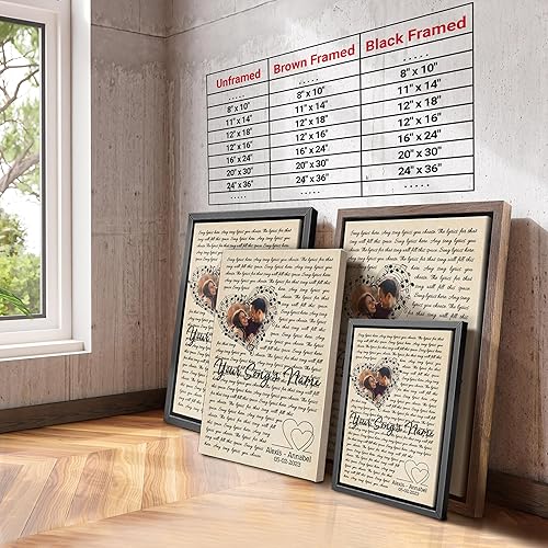 Vista 168 de H-DEWALL Letras de canciones personalizadas con marco, arte de pared musical personalizado para él, decoración sentimental y regalo inspirador