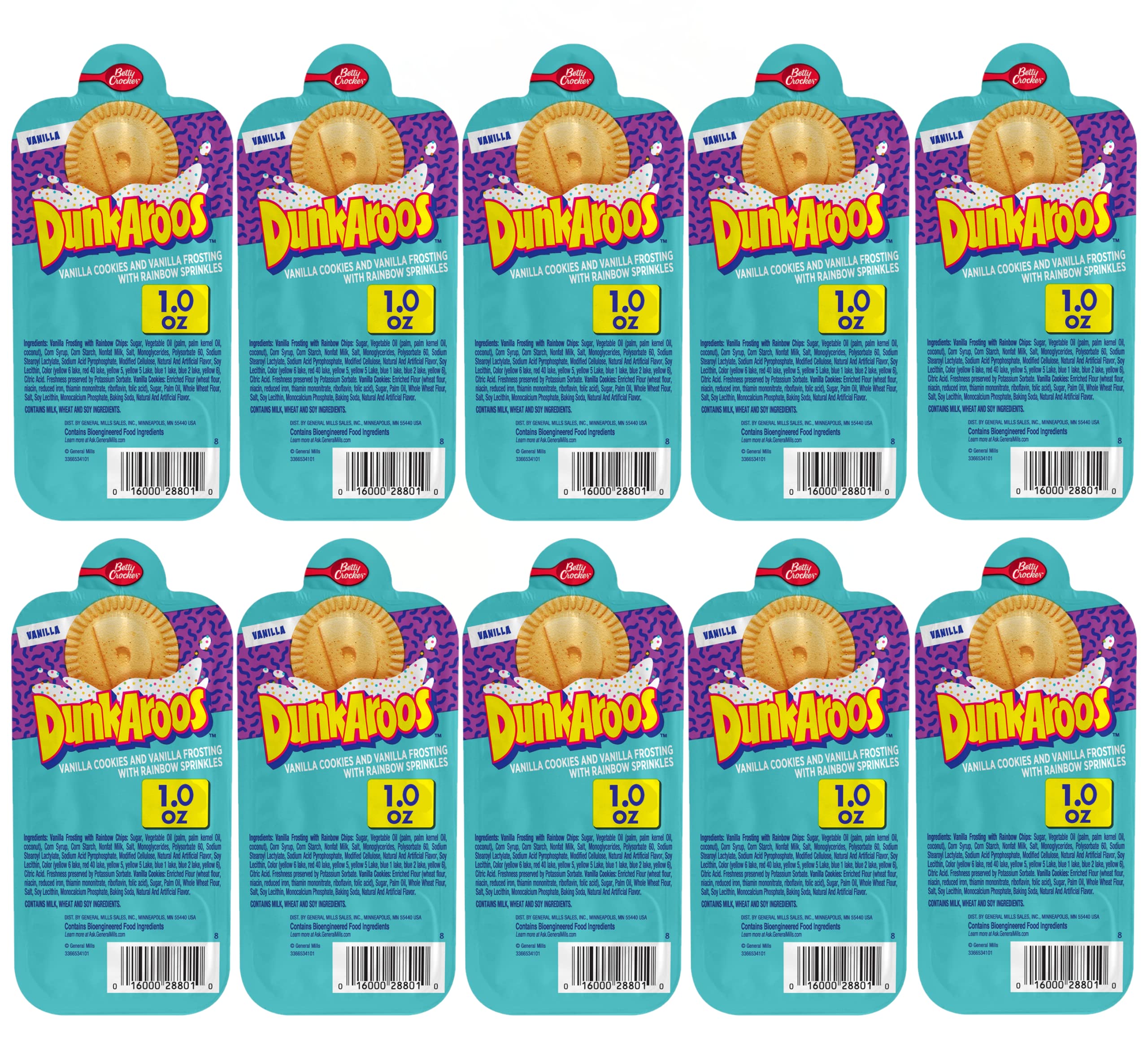 Dunkaroos, Vanilla Cookies and Vanilla Frosting, 1oz Packs, Pack of 10
