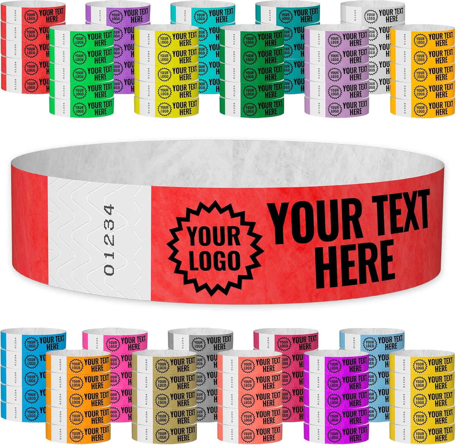 WristCo Neon Red Custom Imprint Wristbands - 200 Count Tyvek ¾” x 10”- Add Any Text Logo and Image & Receive Printed Wrist Band Bracelets for Events Concert Party Festival Security Admission VIP