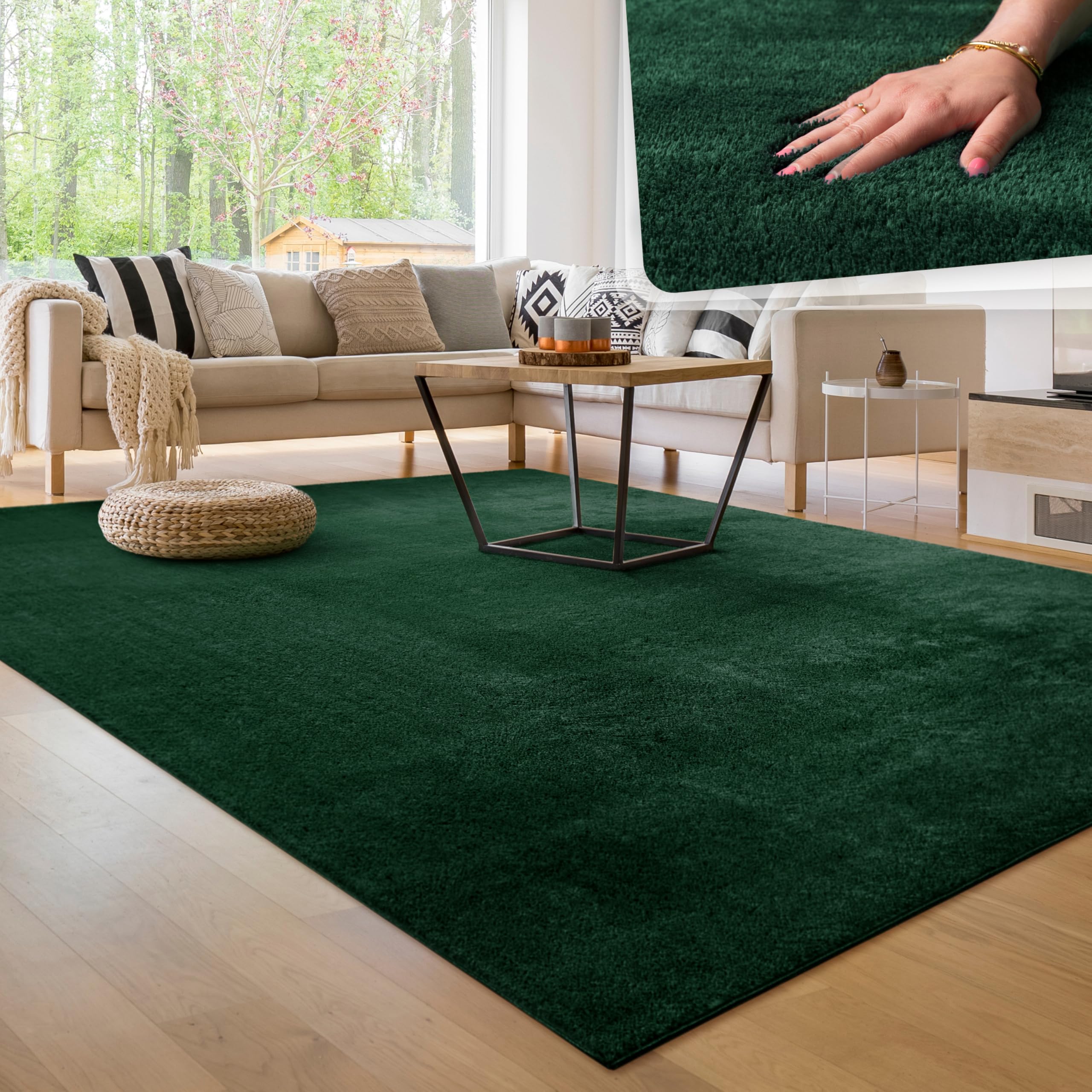 Paco Home Moderner Kuscheliger Wohnzimmer Teppich Kurzflor waschbar flauschig Weich Einfarbig Felloptik zeitlos stilvoll rutschfest pflegeleicht, Grösse:200 cm Quadrat, Farbe:Taupe