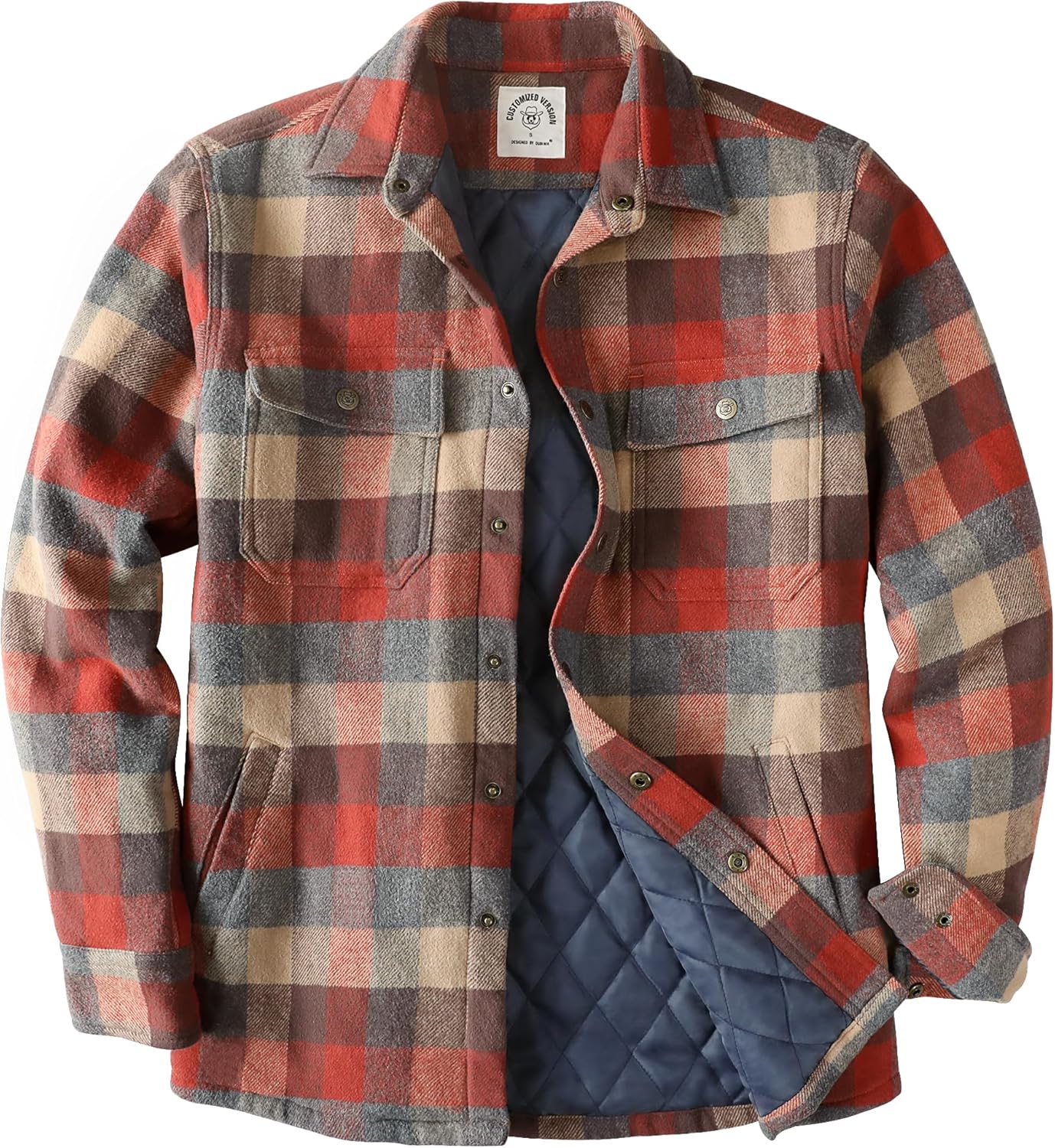Dubinik® Mens Shacket Lightweight Jacket Cozy Warm Lined Overshirt Flannel Shirts For Men Long Sleeve Snap Casual Plaid