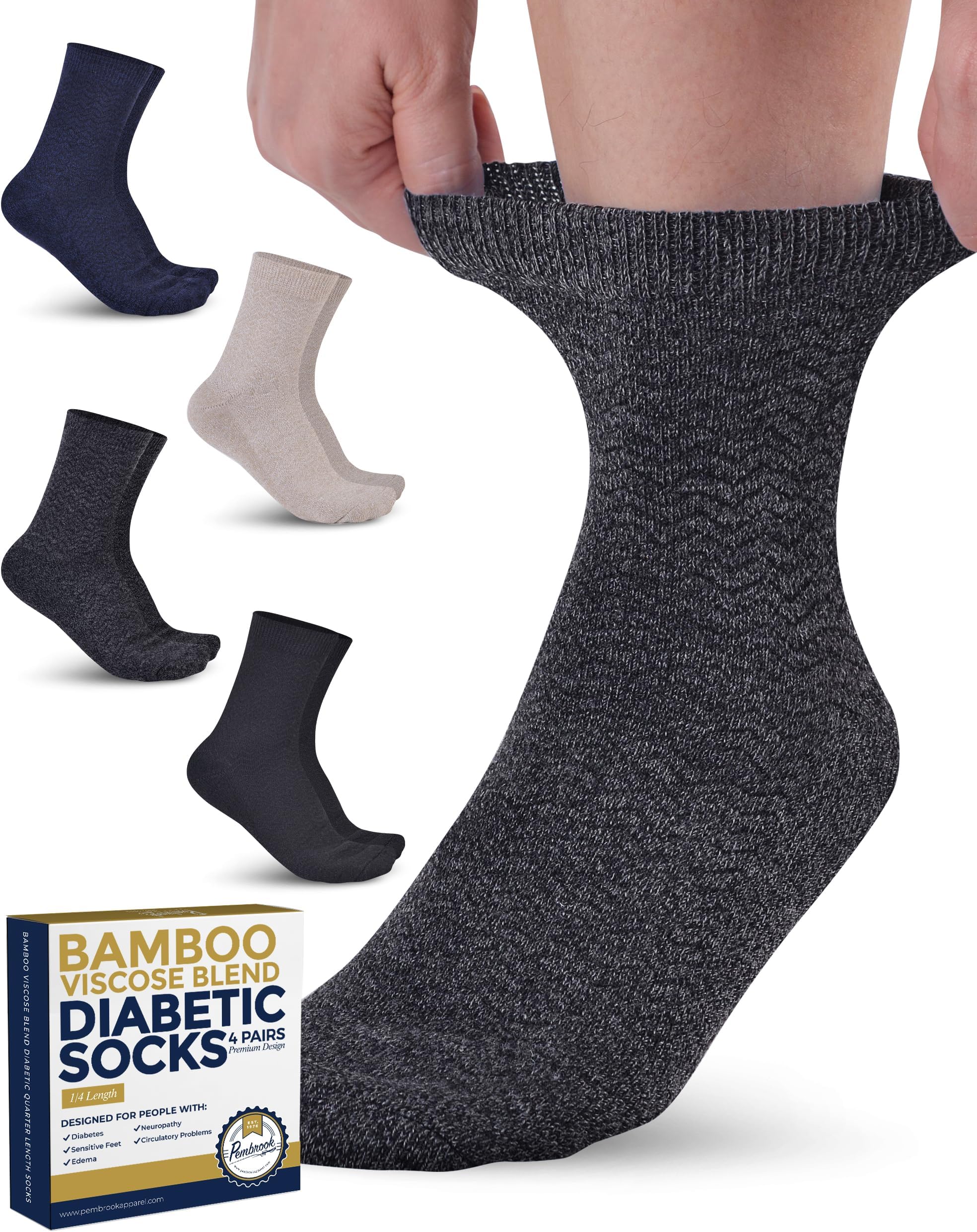 ZKMAGIC Pembrook Diabetic Socks for Women & Men - 4 Pairs Ankle Bamboo Viscose Socks Woman | Womens Diabetic Socks Size 9-11