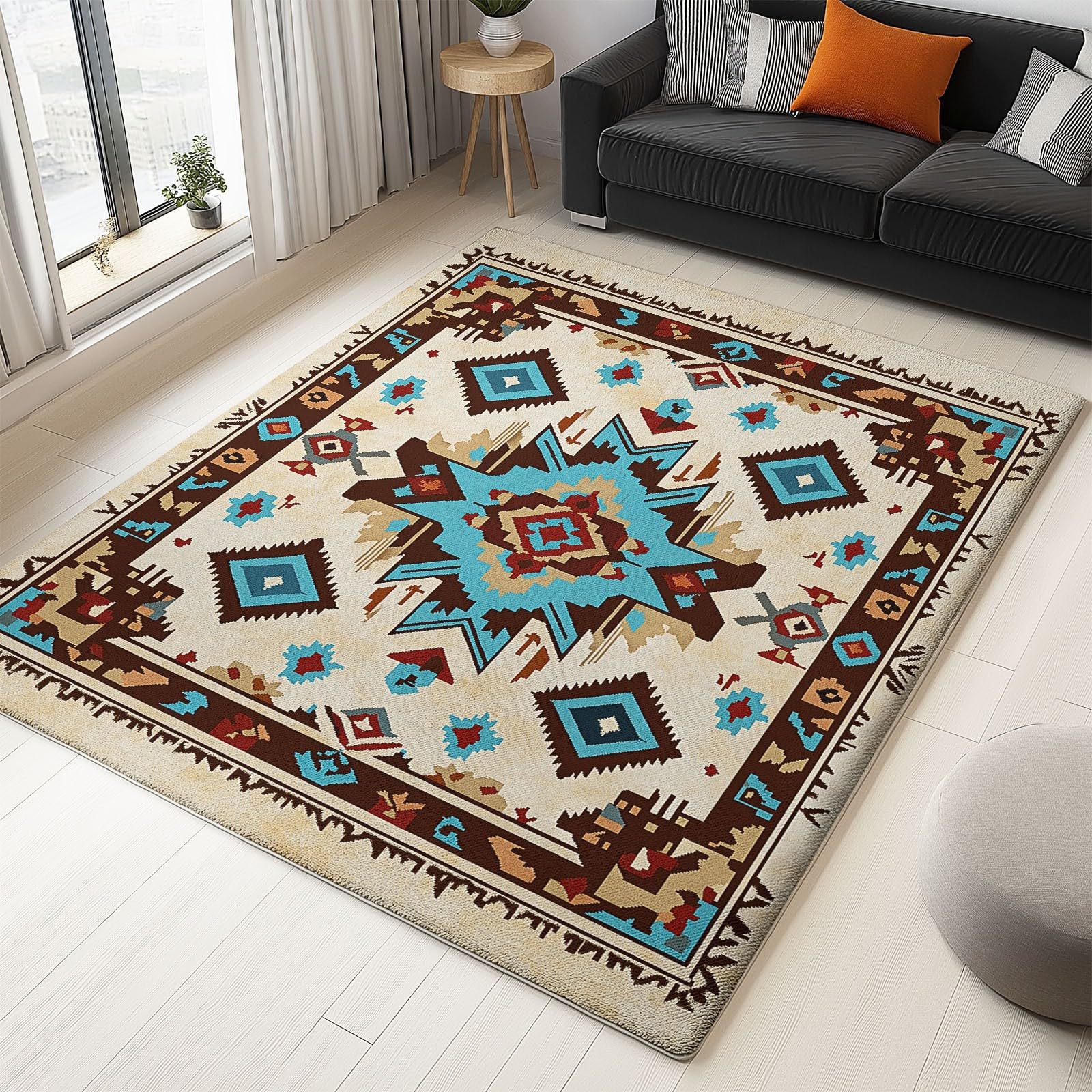 Tappeto Salotto Moderno Design azteco Flanella Tappeti Camera da Letto rug Cucina Antiscivolo Lavabile per Tavolino da Salotto,Bagno,Bambini Cameretta 140 x 200 cm, Multicolore