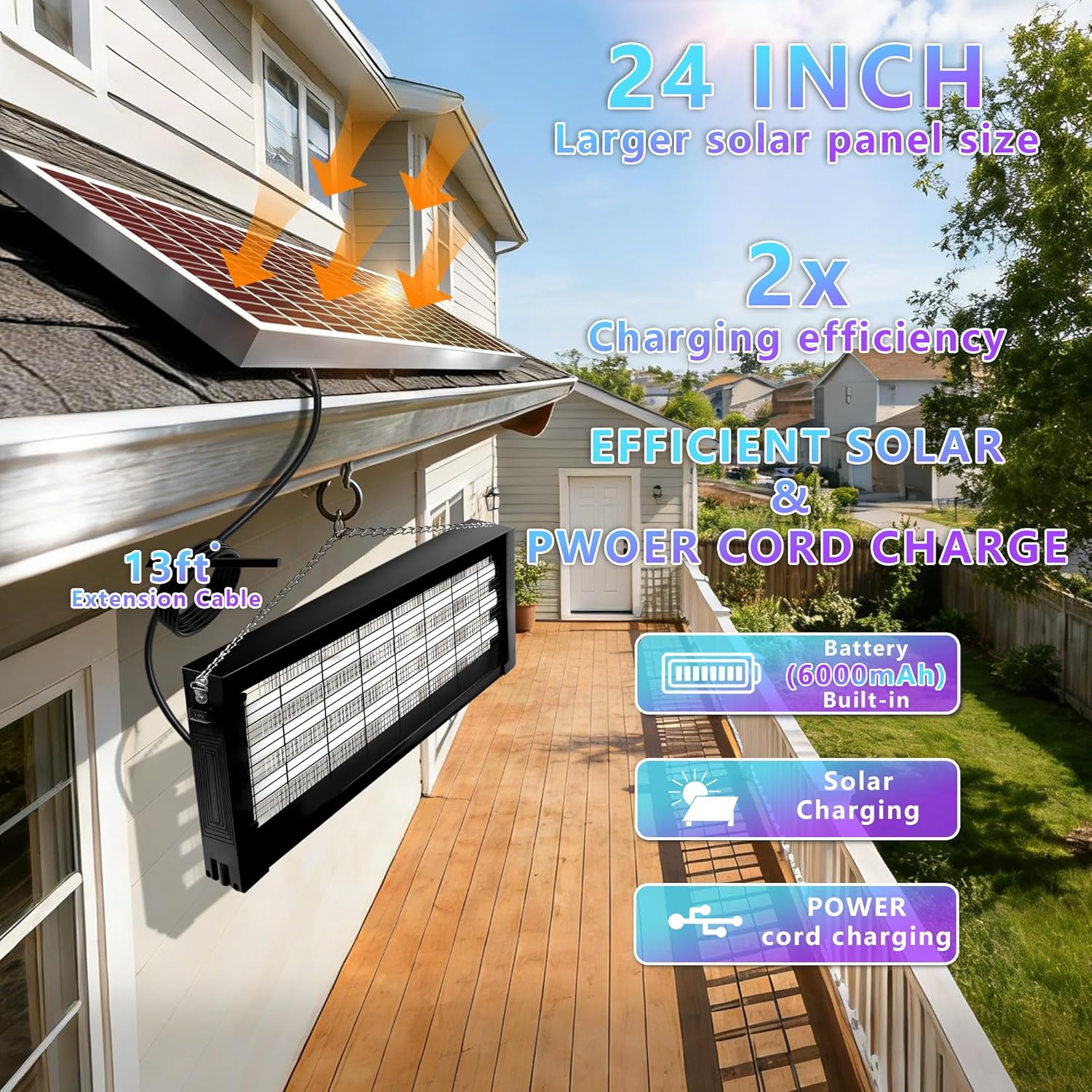 Powerful Large Solar Bug Zapper Outdoor for 4000 sq.ft, Rechargeable Mosquito Zapper with High Powered, Waterproof Solar Bug Zapper for Patio Garden, Backyard, RV, Camping with 18W Solar Panel thumbnail