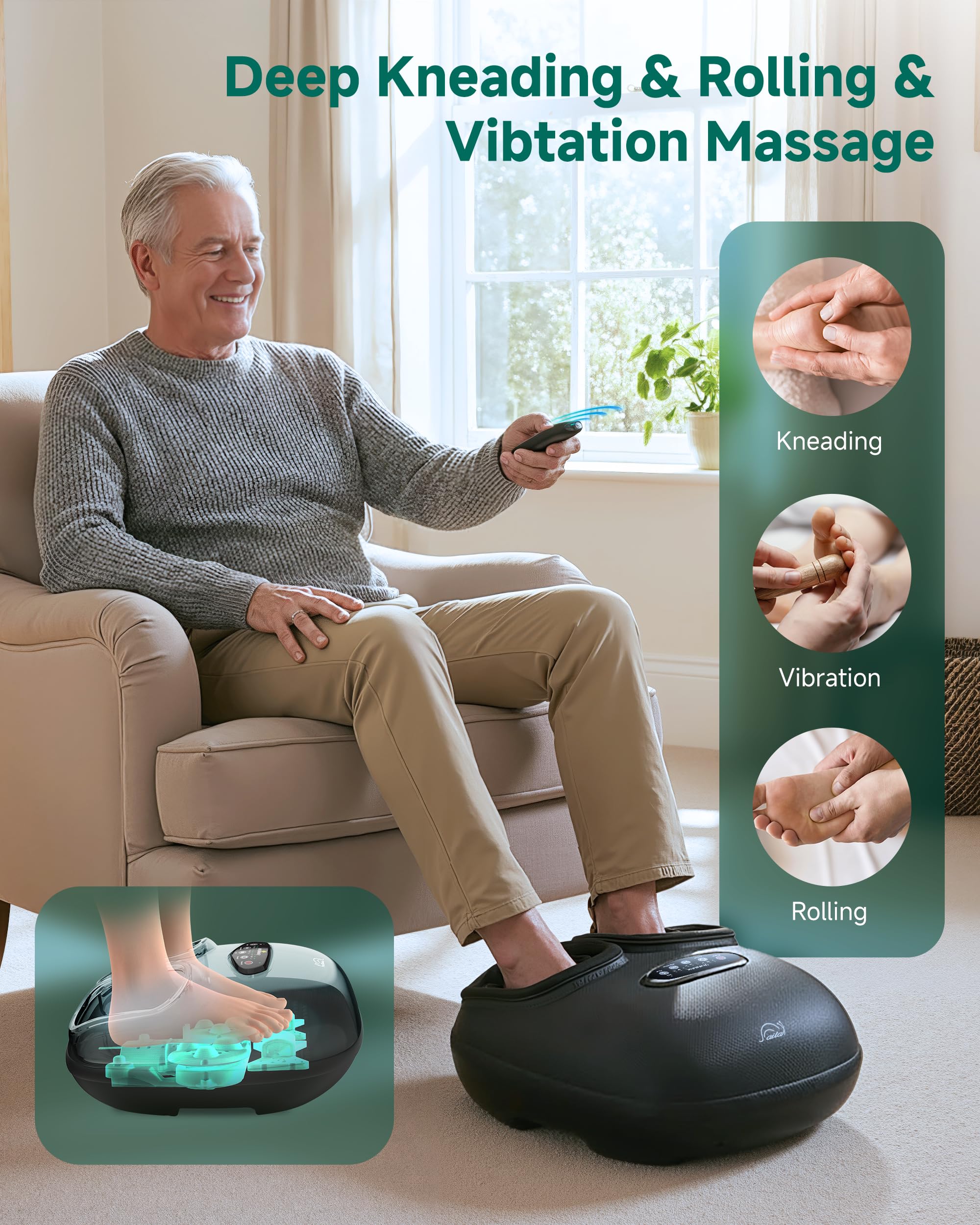 Masajeador de pies Snailax Shiatsu con calor, masajeador de pies con amasamiento profundo y mando a distancia, compresión, vibración, regalo para hombres y mujeres