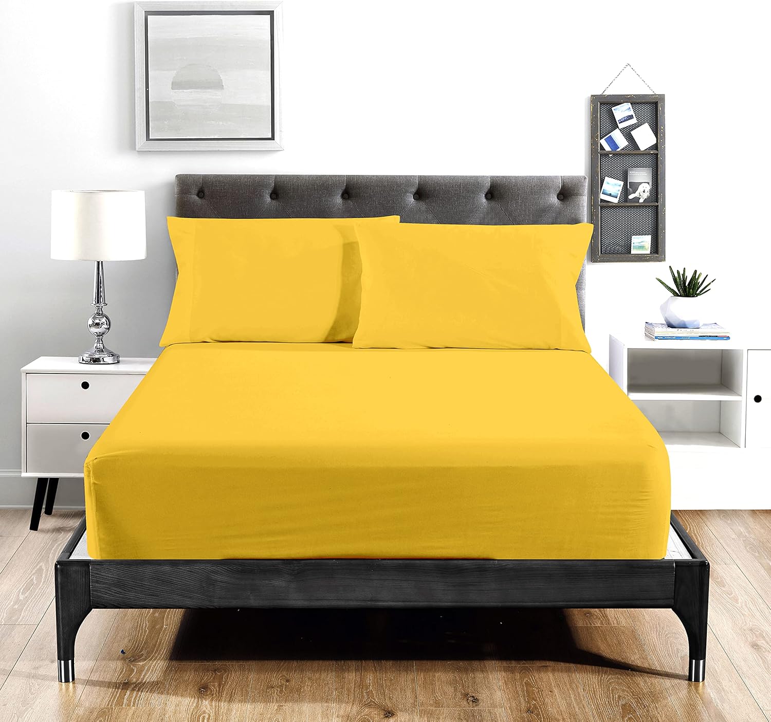 Queen Yellow Polyester Microfiber 4-Piece Sheet Set
