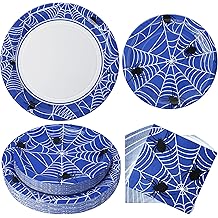 75pcs Spider Party Supplies, 25 Guest Disposable Blue Paper Plates &amp; Napkins, Tableware Decorations Favors, Including 9" &amp; 7" Plates &amp; Napkins for Halloween, Birthday, Parties, and Everyday Use