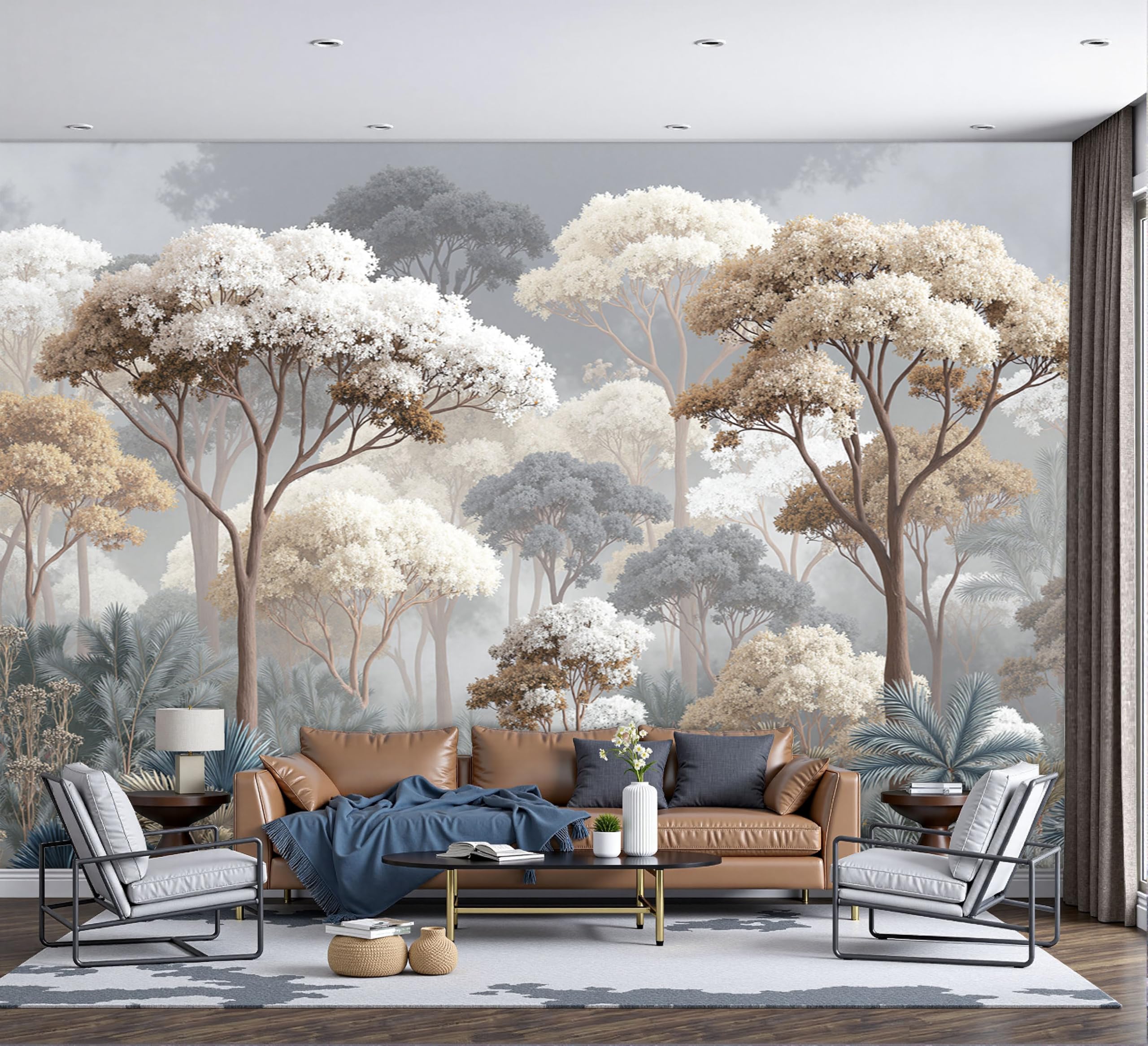 Papier peint panoramique forêt beige 350x256 tapisserie 3D salon