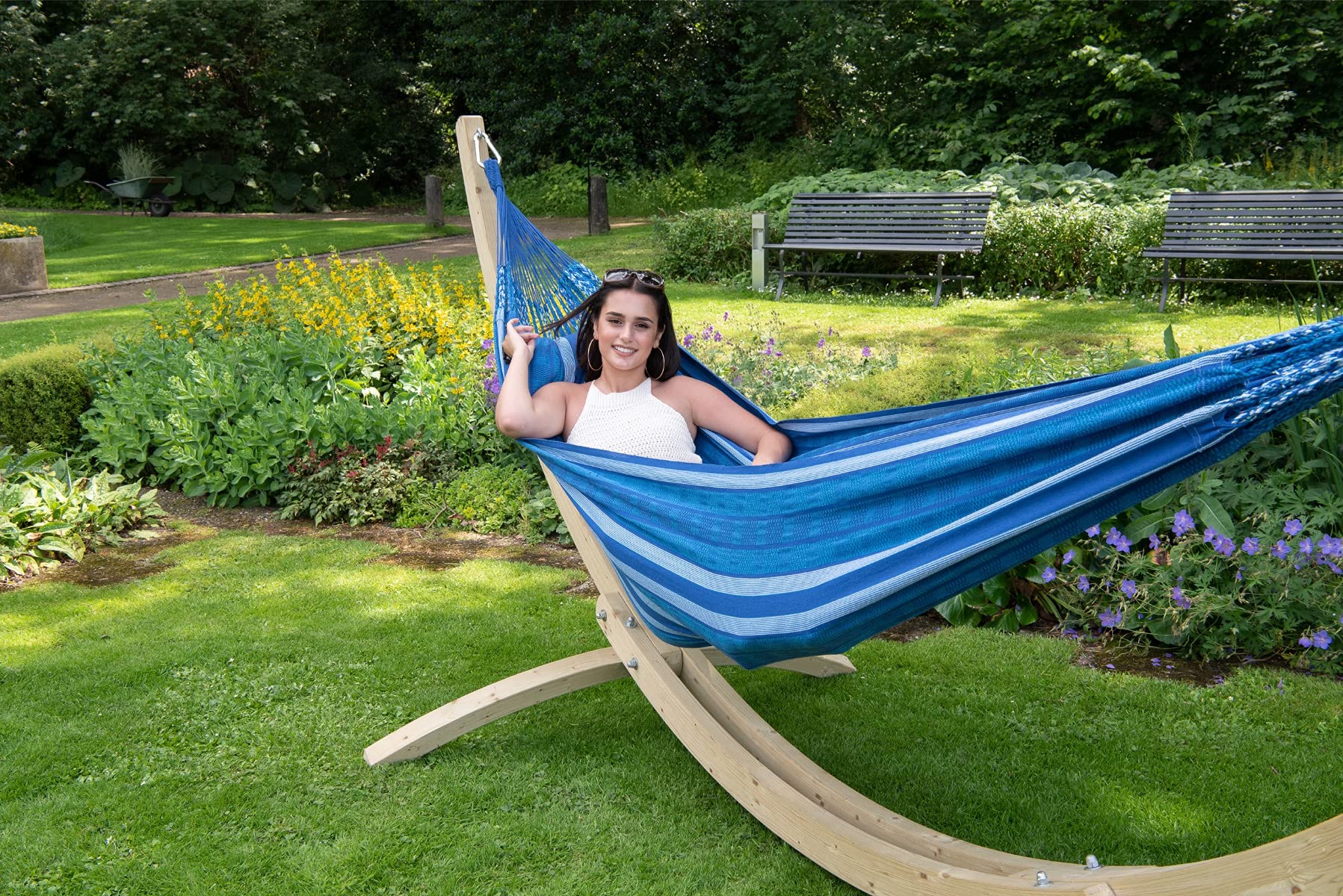 Tropilex Hamac de Jardin Exterieur | Hamac Double Camping Randonnée 2 Personnes | Capacité 180 kg Colombien | Fabriqué à la Main | Style Retro Chill Bleu 350 cm
