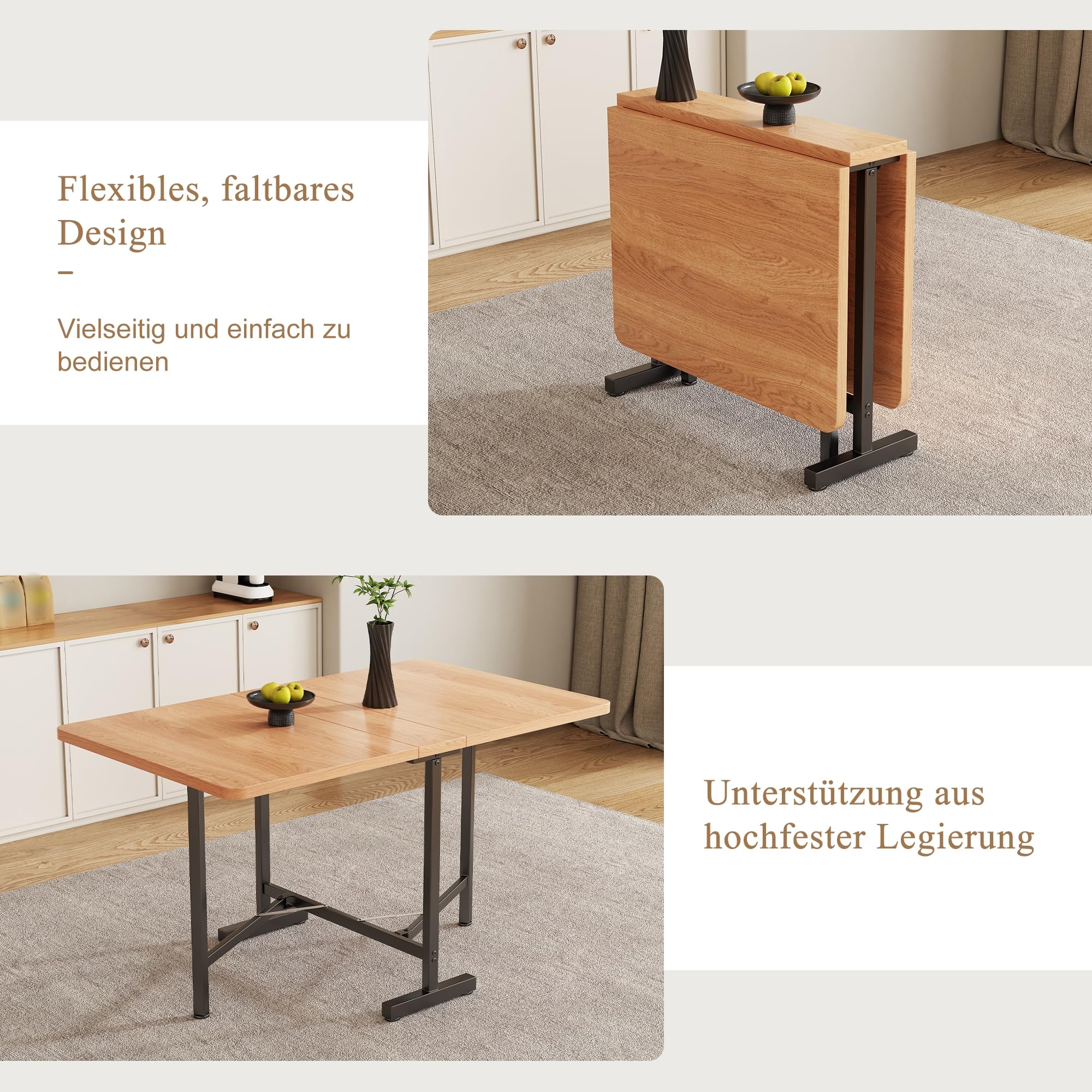 Mesa plegable de madera 120 x 80 x 75 cm, mesa de comedor extensible para 4-6 personas, mesa de cocina/comedor plegable, mesa extensible para espacios pequeños, cocinas, restaurantes