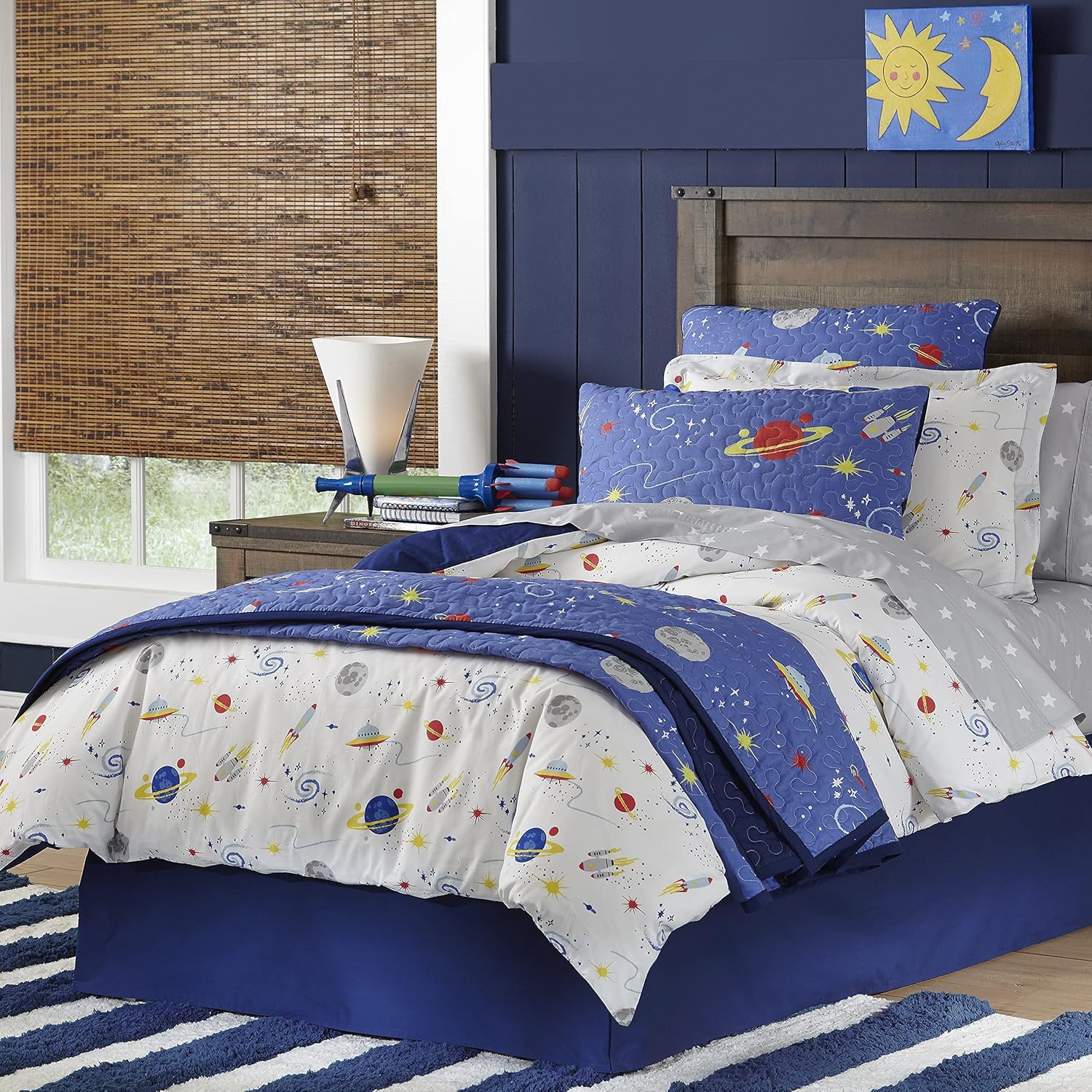Twin White Cotton Space Theme Kids Bedding Set