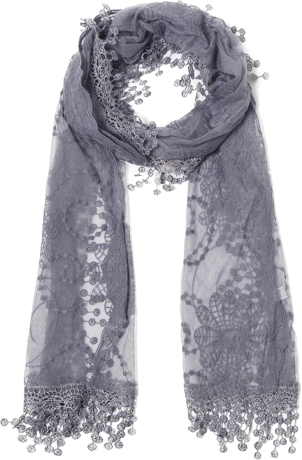 Cindy and Wendy Lightweight Soft Leaf Lace Fringes Scarf Bridal Veils shawl for Women