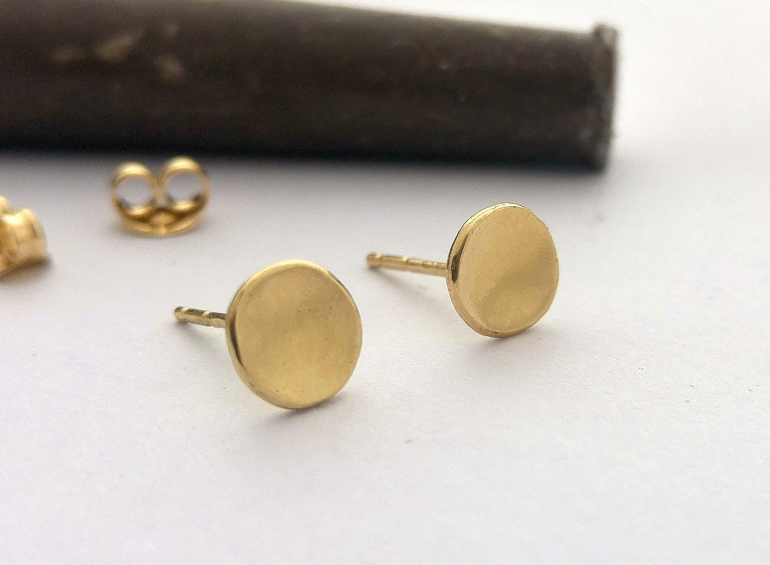 Tiny Solid Gold Cute Flower Stud earrings, Boho Minimalist Artisan Handmade Jewelry in 14k Yellow Gold, Indian Boho Dot Posts for Second Hole, Small Real Gold Studs