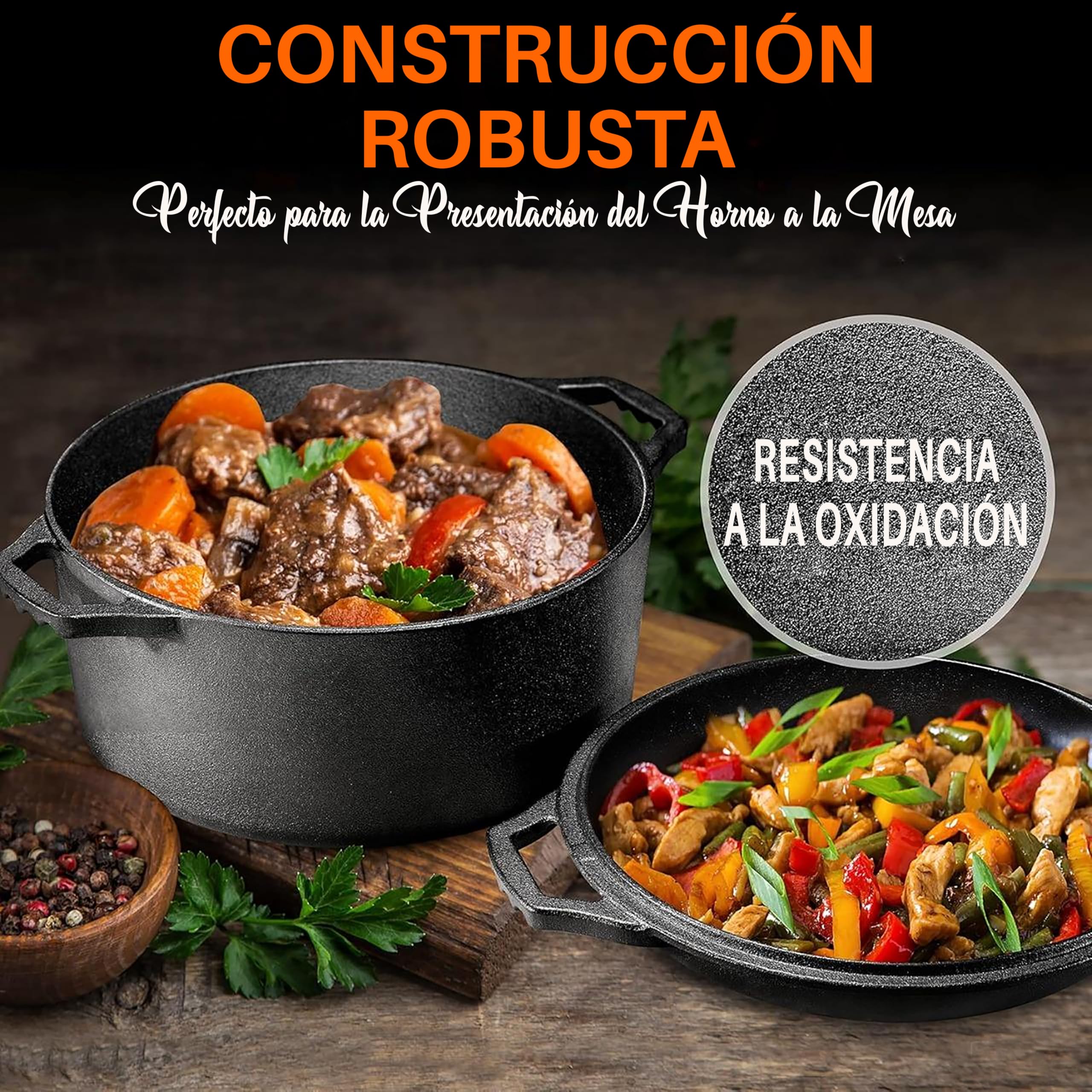 NutriChef Multi Cooker de Hierro Fundido, Horno Holandés Doble Antiadherente, Olla para Asar, Cazuela