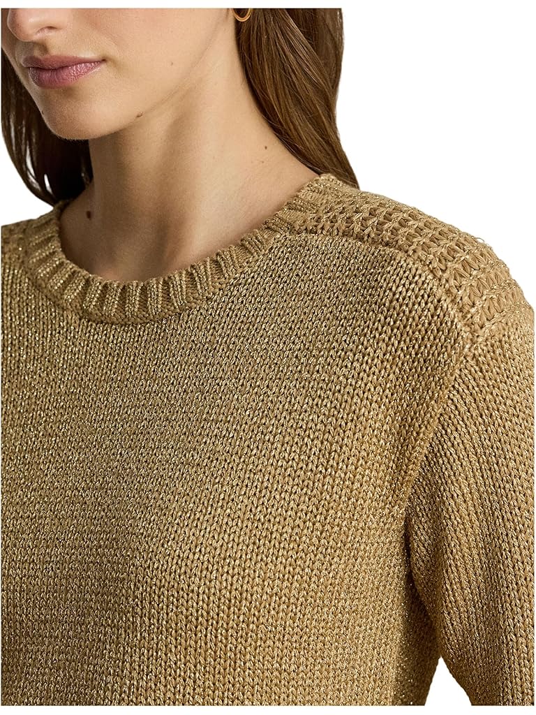 Khaki Lauren Ralph Lauren Petite Metallic Cotton-Blend Crewneck Sweater