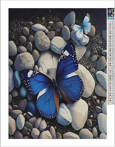 Miniatura 2 de Treff Juego de pintura de diamantes, mariposas y piedras azules y blancas, juego de arte de diamantes 5D para bricolaje, pintura de diamante redondo