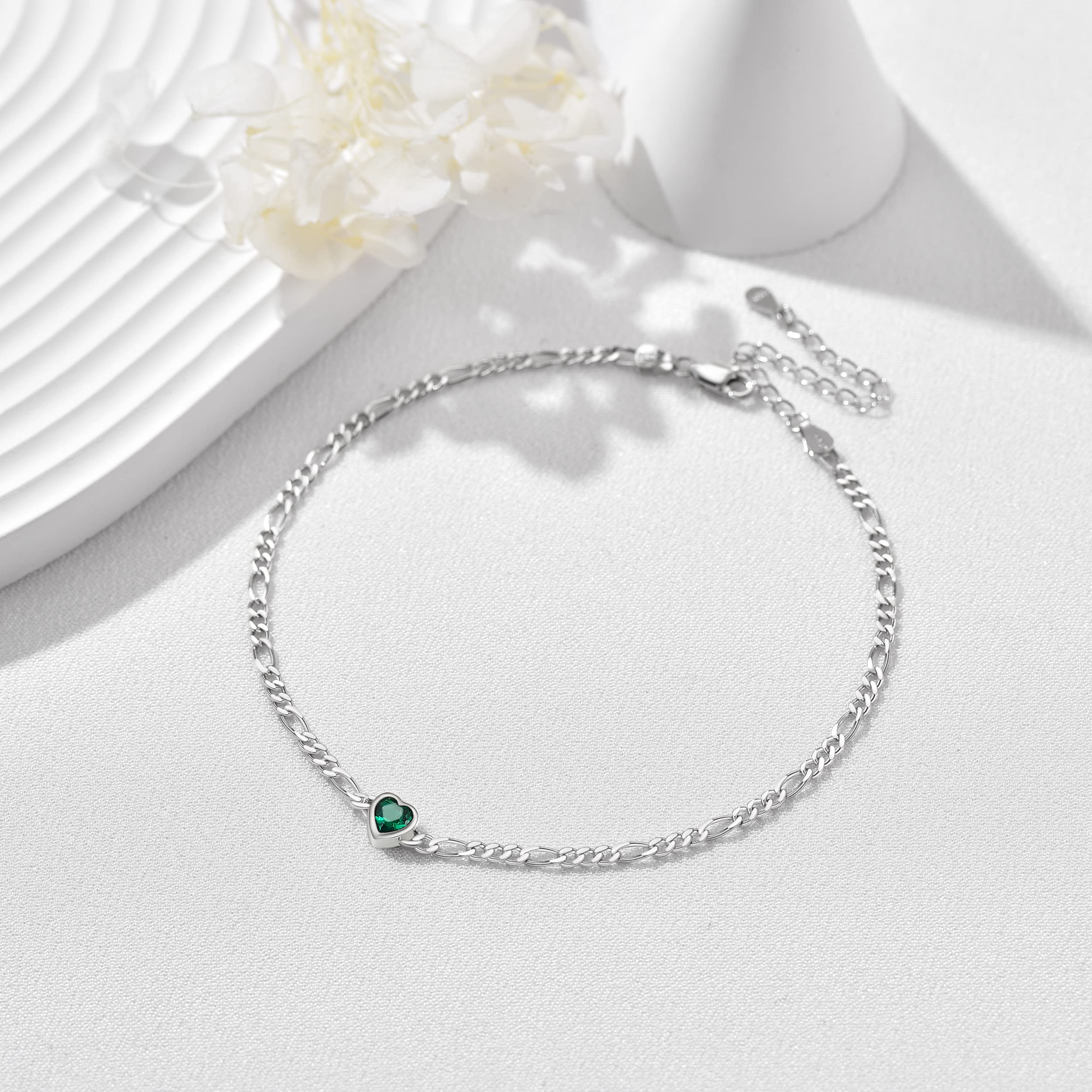 PROSILVER Cavigliera Argento 925 con Cuore Pietra Portafortuna 12 Mesi da Estate Spiaggia con Confezione Regalo 22+5cm Regaolabile