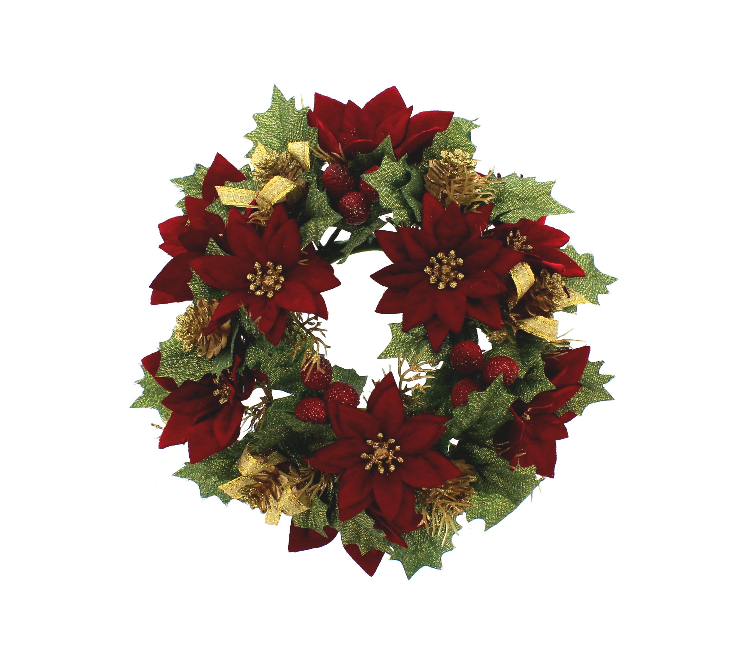 Festive Productions Burgundy Candle Ring With Velour Poinsettias,