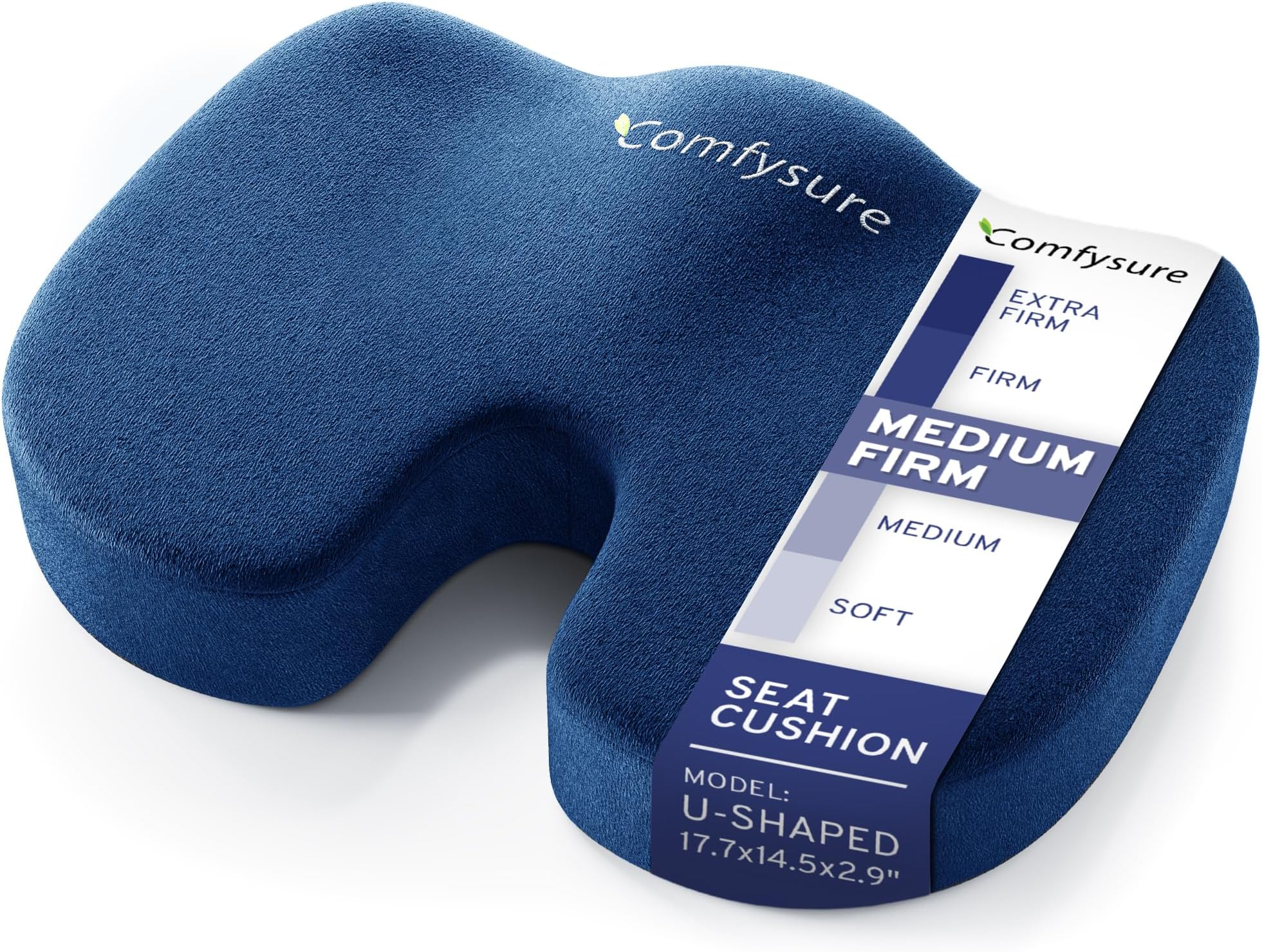 Seat Cushion for Office Chair, Memory Foam with Removable Non-Slip Microfiber Cover - Coccyx, Tailbone, Sciatica, Lower Back Support and Pain Relief - Fits Most Office Chairs and Car Seats