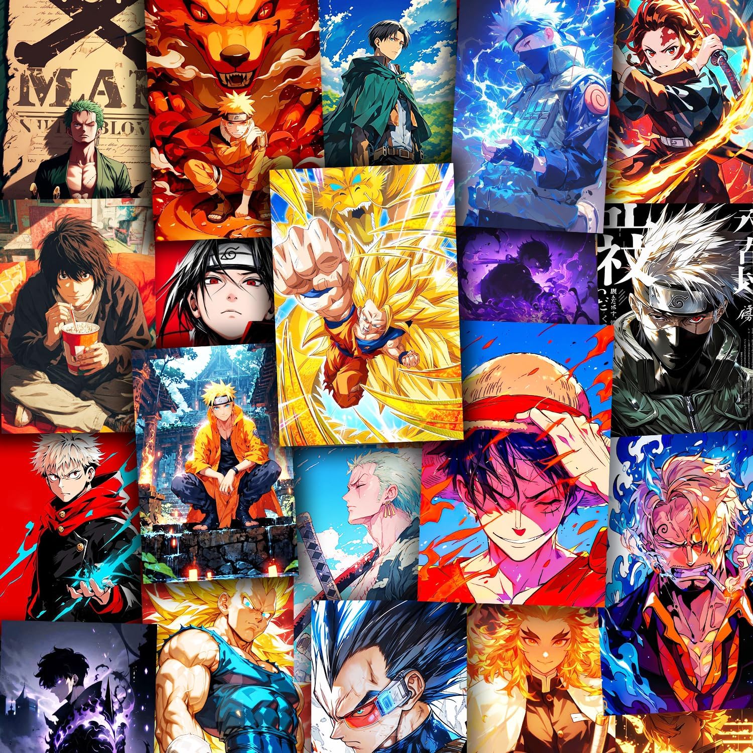 Wallgasm Anime Art Prints Bundle: Dragon Ball Z, Naruto, Death Note, One Piece, and More - Set of 54, 4 x 6 Inches Posters