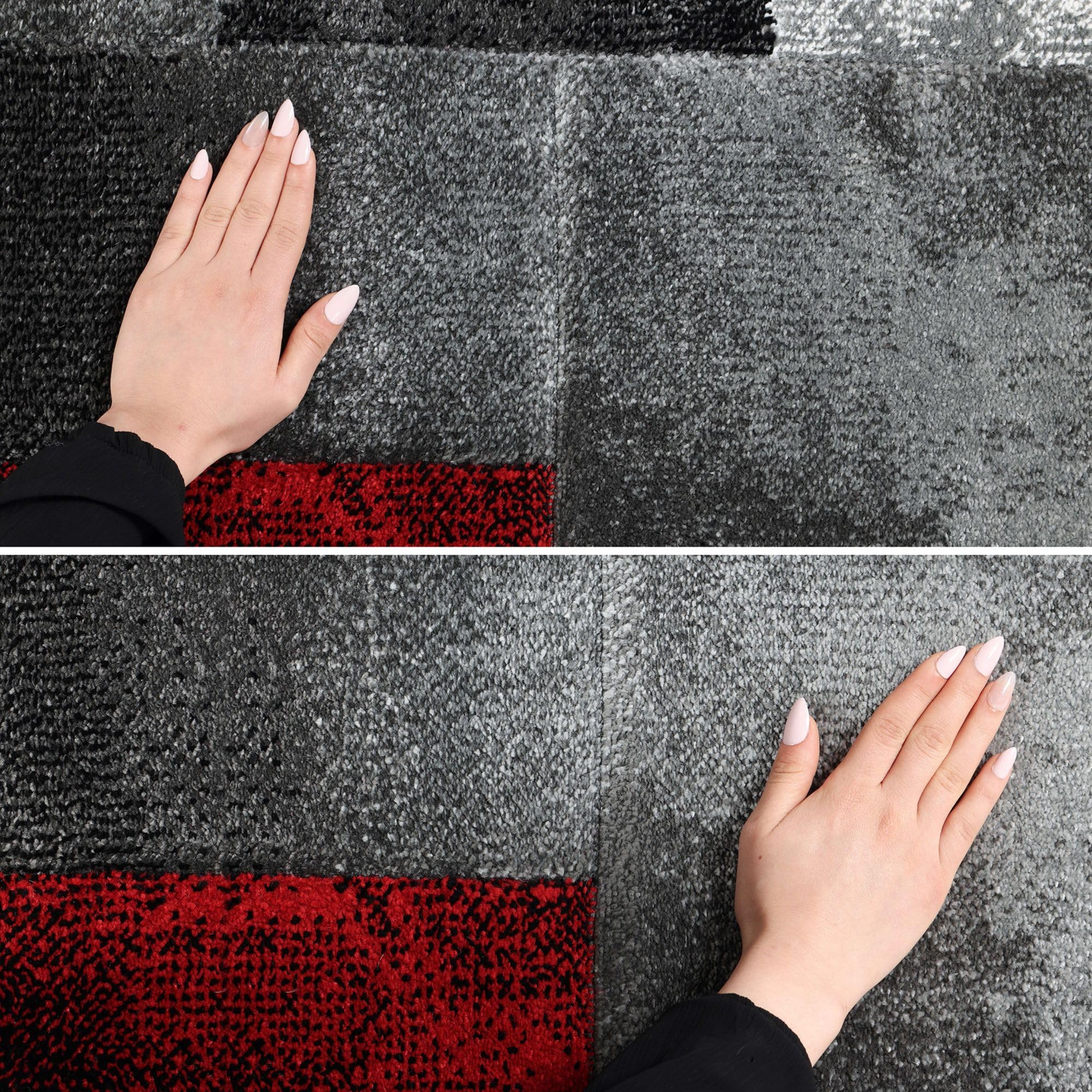 Carpetsale24 Teppich Läufer 80x300 cm Kurzflor Konturenschnitt in Rot Grau Weiß Kariertes Design, Extra Weich, Waschbar, Pflegeleicht Für Flur, Küche, Wohnzimmer