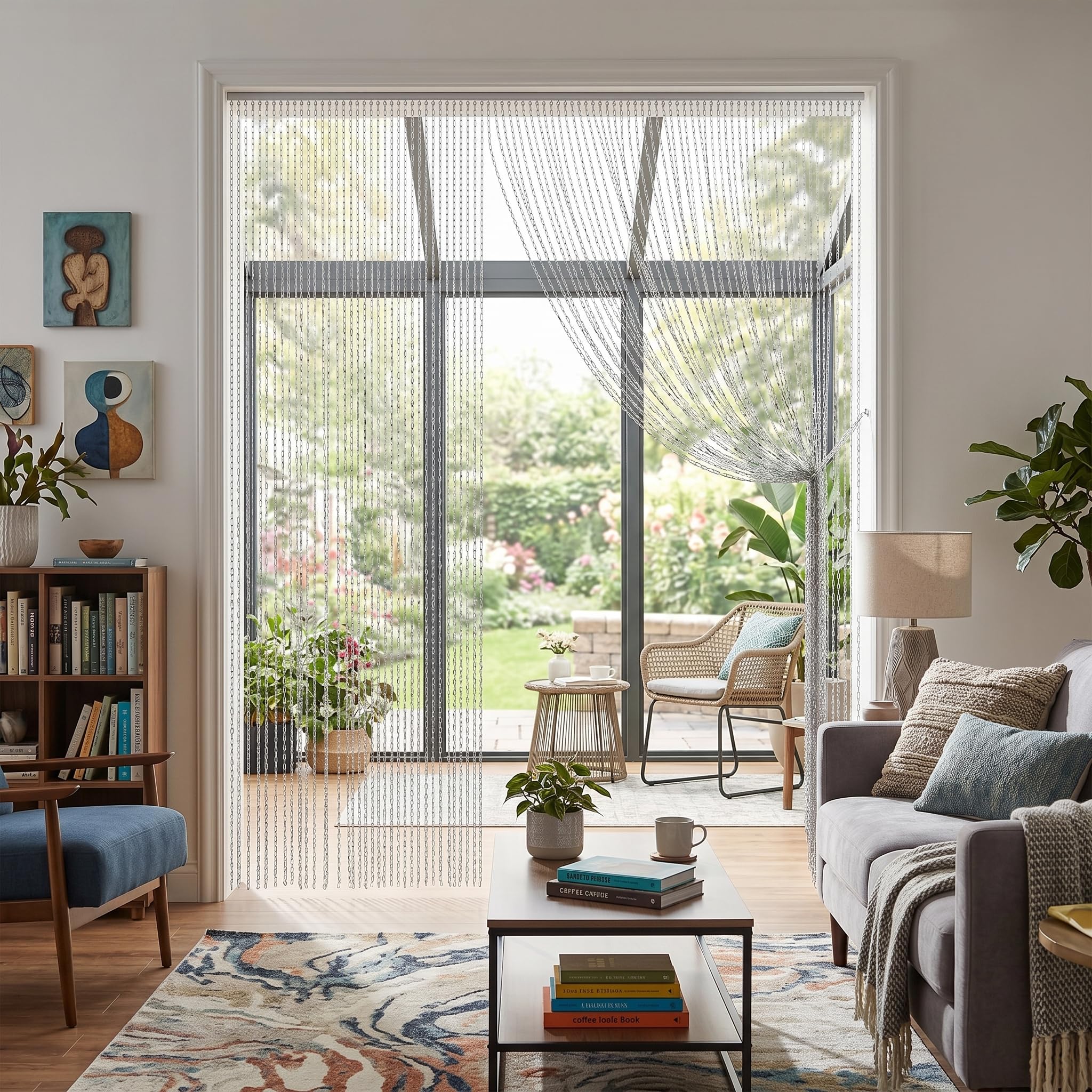 Rideau à Chaîne pour Chambre, Bureau, Magasin, Décoration - Rideau à Chaîne en Aluminium argenté - Prévient les Insectes et les Moustiques - Assure la Circulation de l'air -