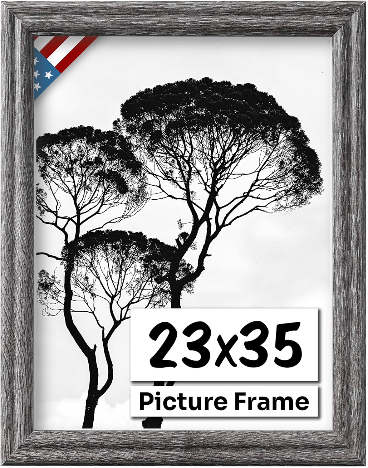 Barnwood Gray 23x35 Picture Frame .75" Inch Wide - Handmade American Solid Wood Picture Frames with Preinstalled Hangers and UV Blocking Plexiglass Frames